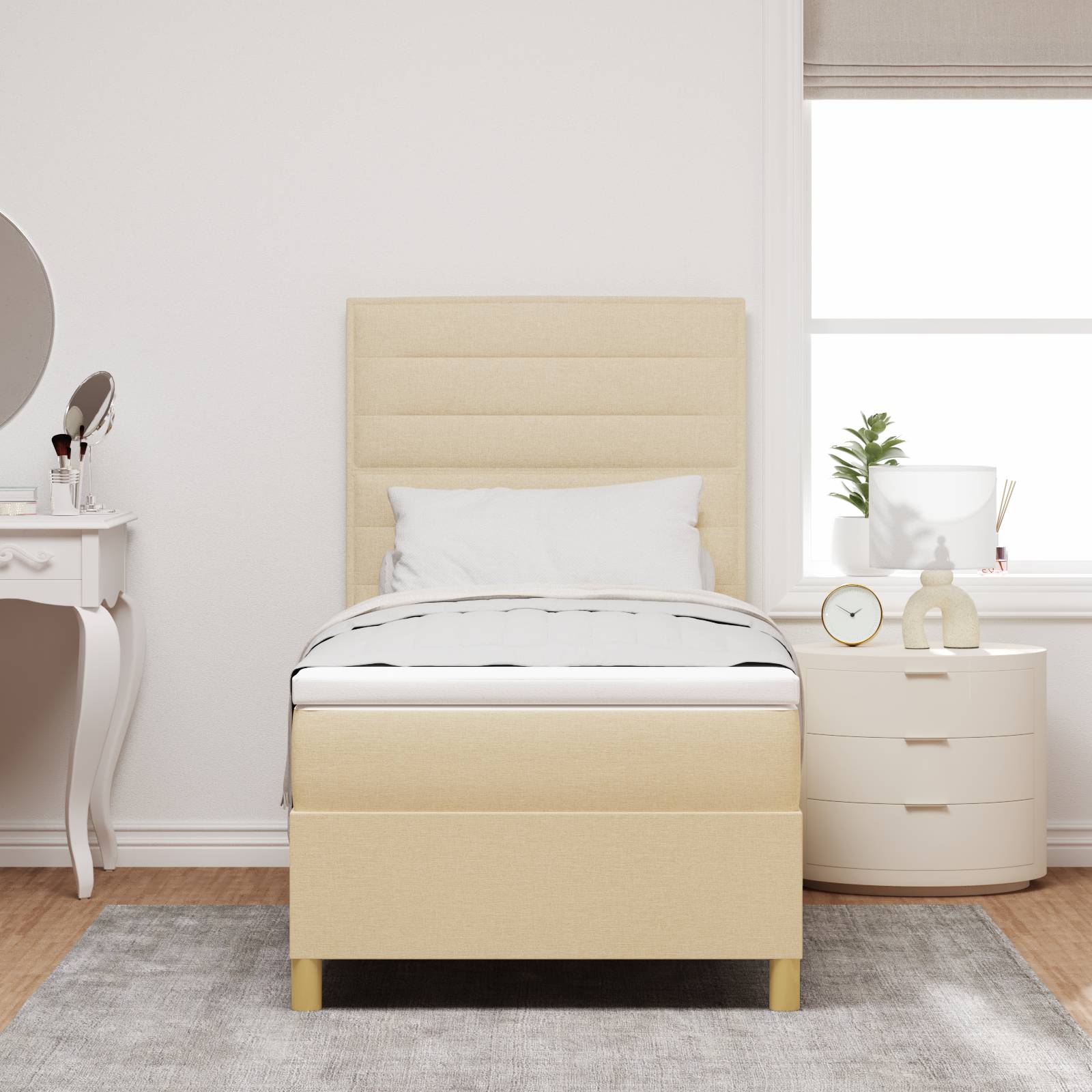 vidaXL Boxspringbett mit Matratze Creme Stoff