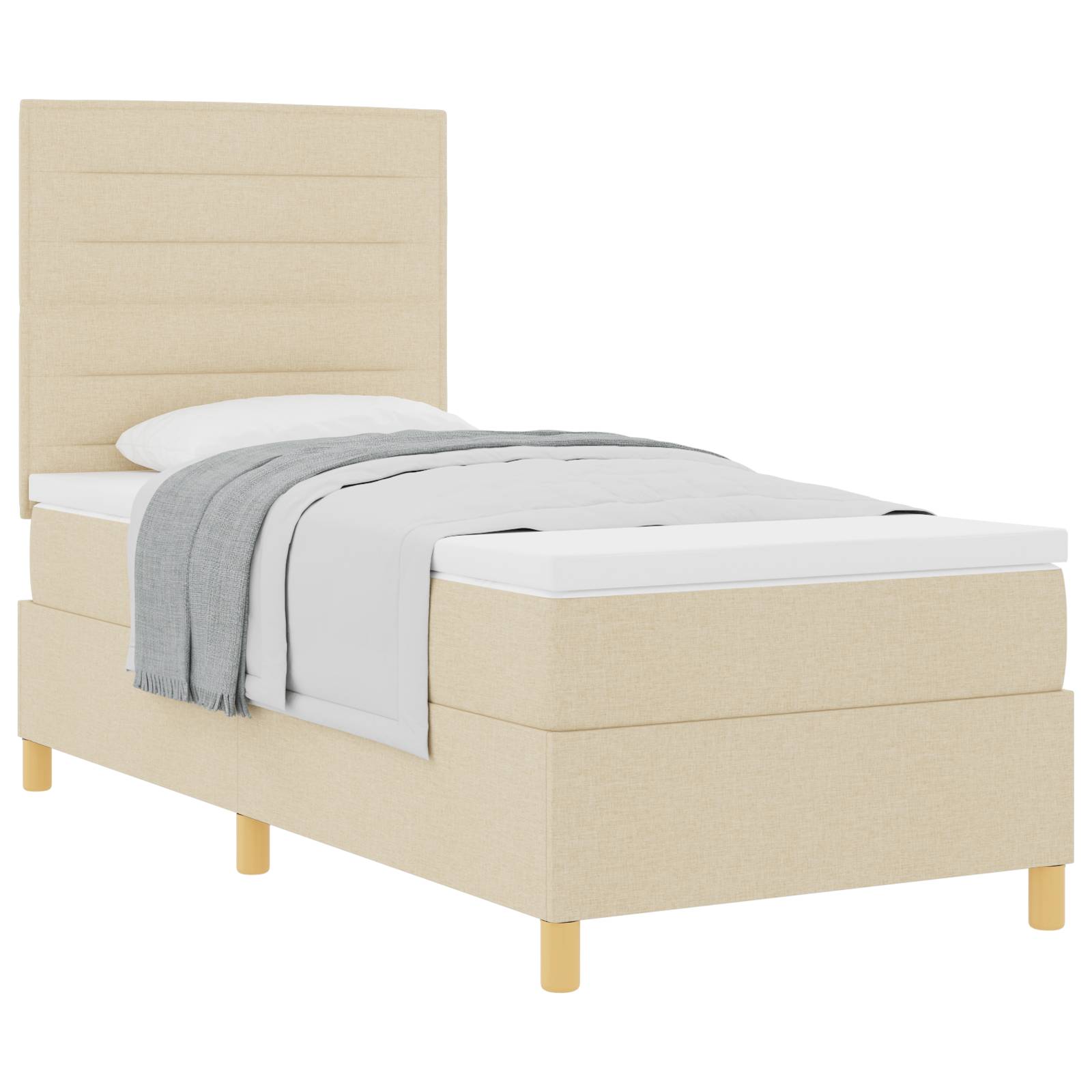vidaXL Boxspringbett mit Matratze Creme Stoff