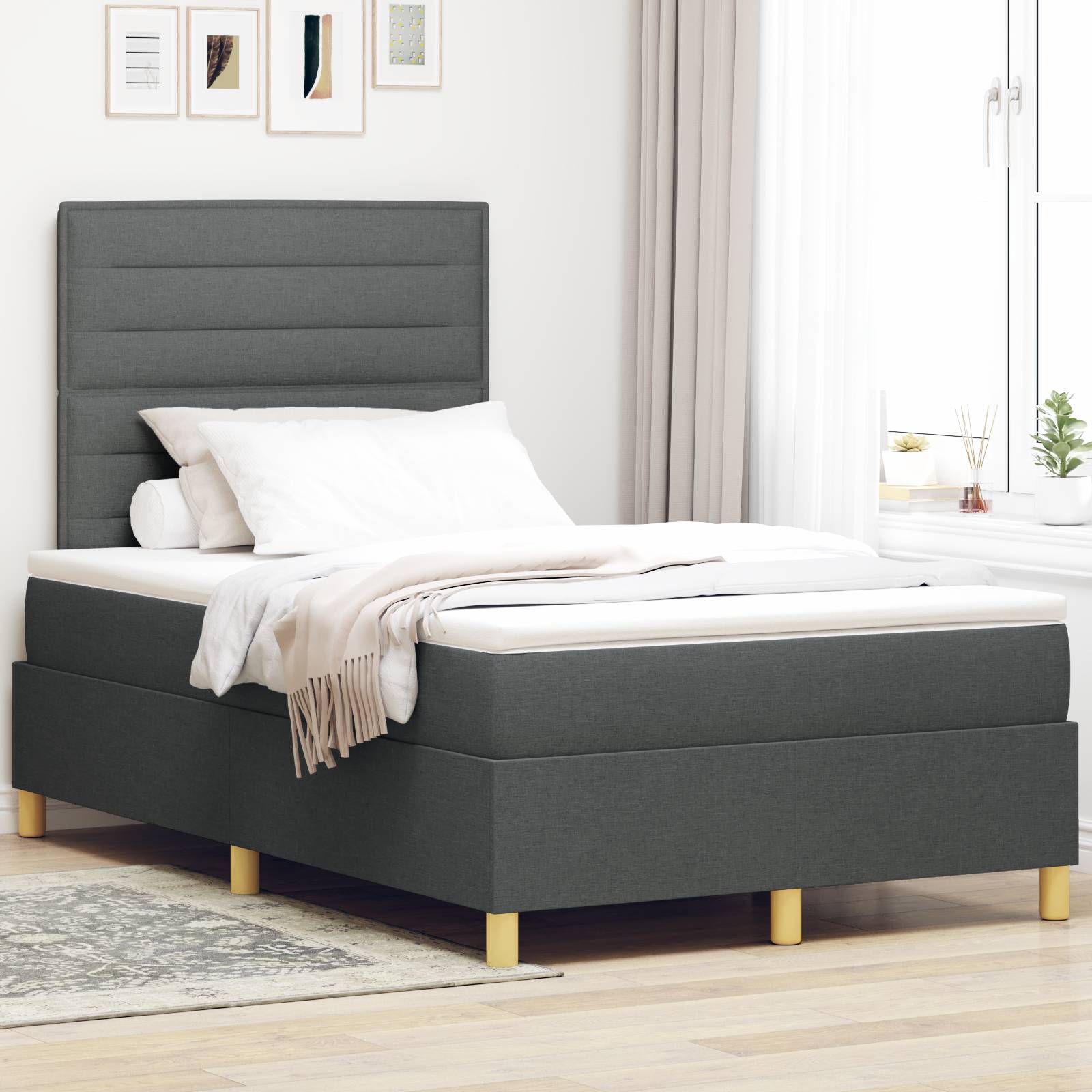 vidaXL Boxspringbett mit Matratze & LED Dunkelgrau 120x200 cm Stoff