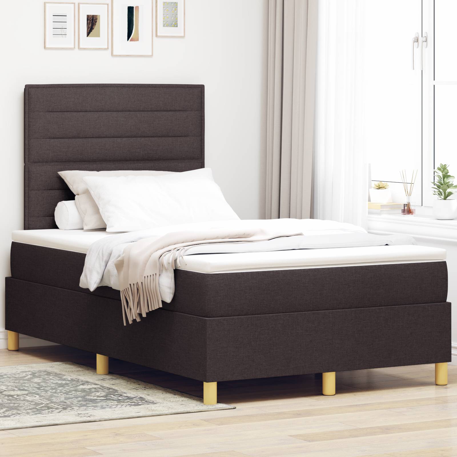 vidaXL Boxspringbett mit Matratze Dunkelbraun 120x200 cm Stoff