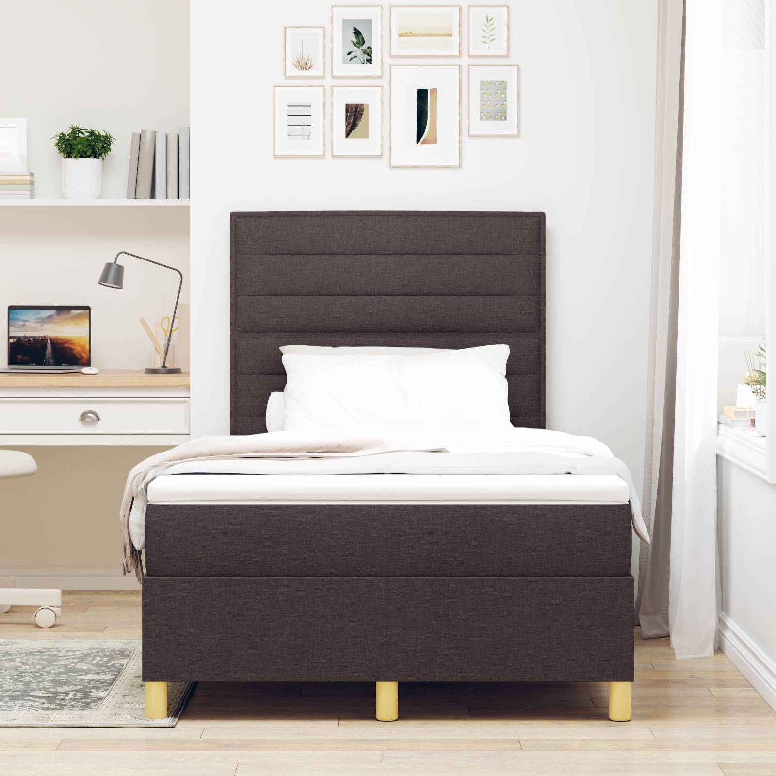 vidaXL Boxspringbett mit Matratze Dunkelbraun 120x200 cm Stoff