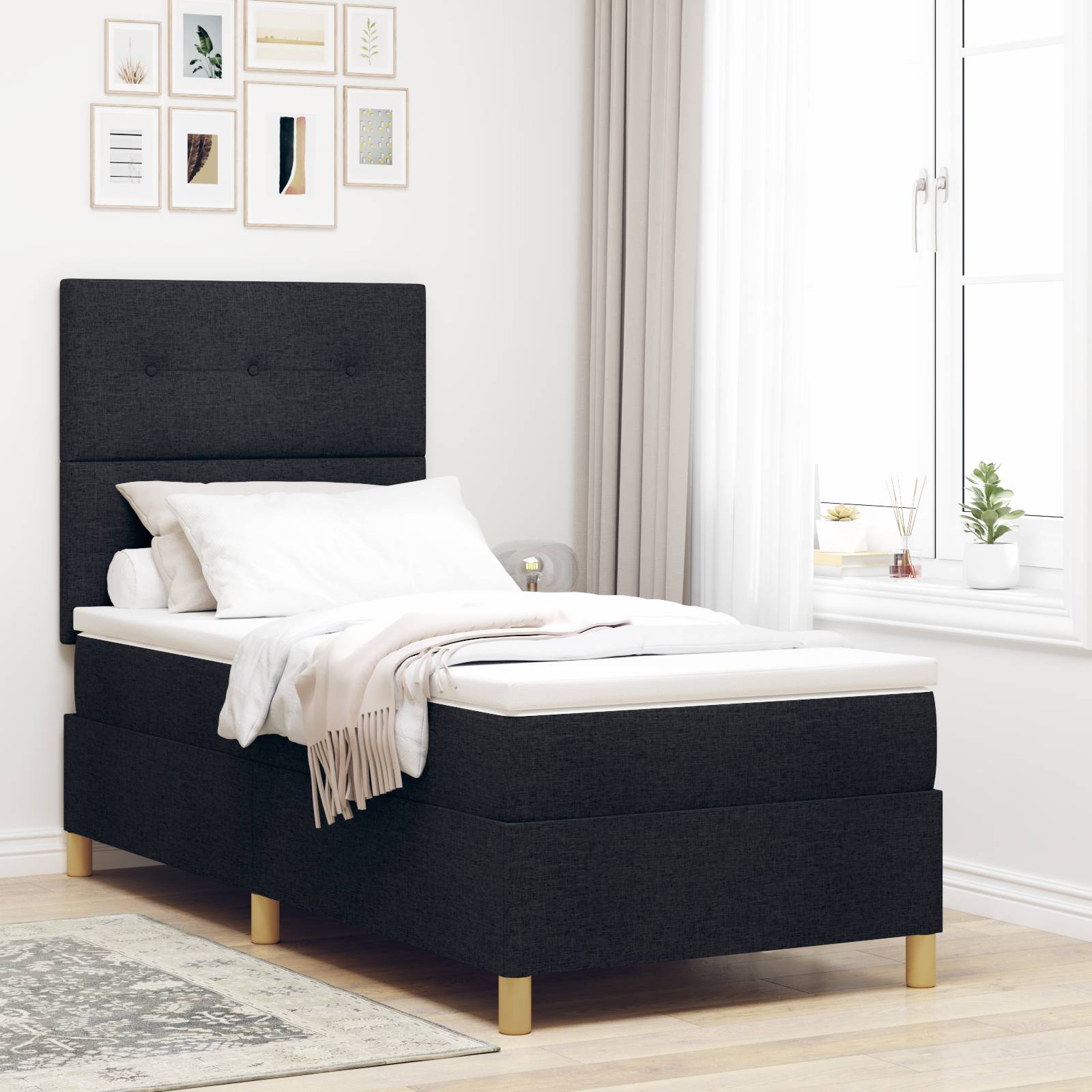 vidaXL Boxspringbett mit Matratze Schwarz Stoff