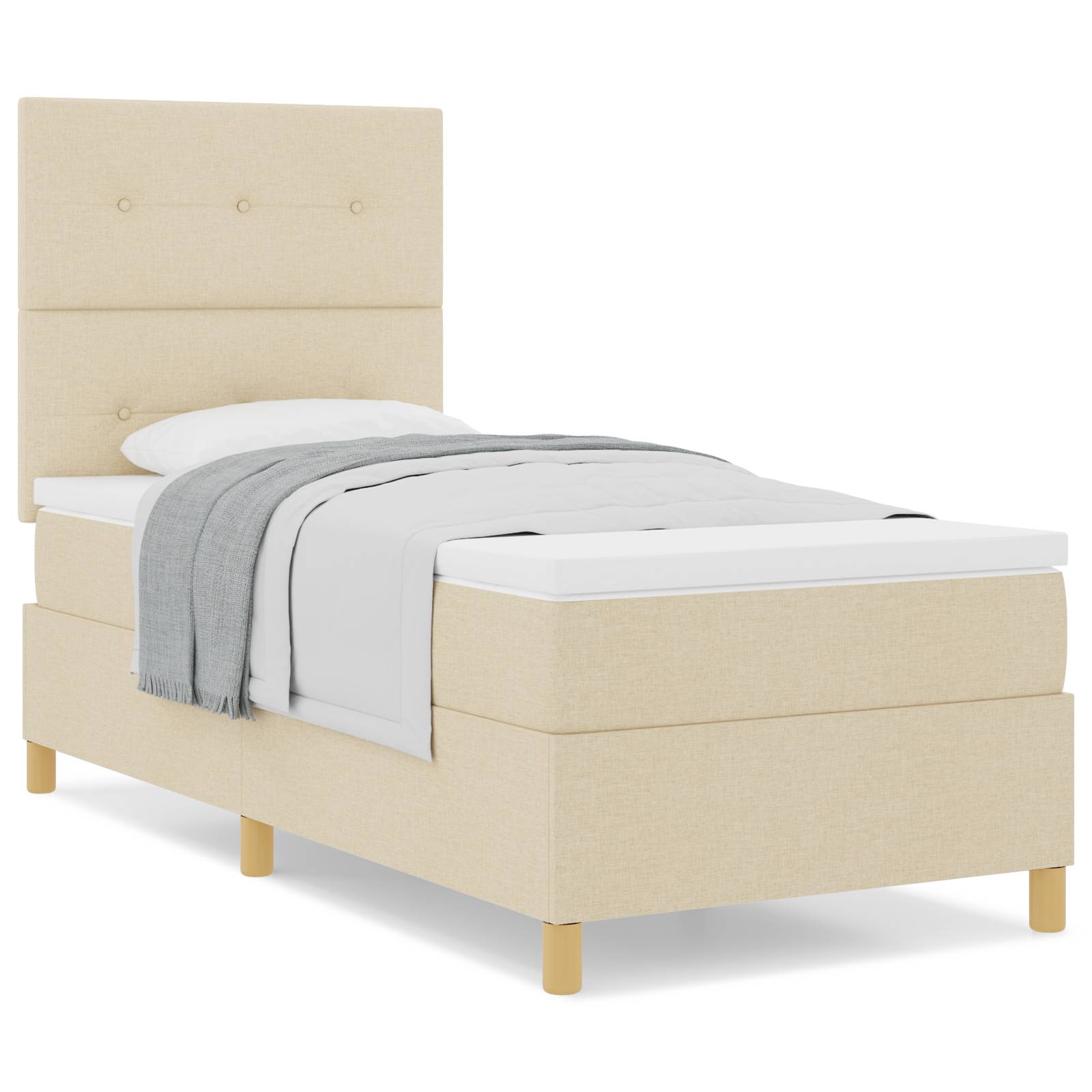 vidaXL Boxspringbett mit Matratze Creme 90x200 cm Stoff