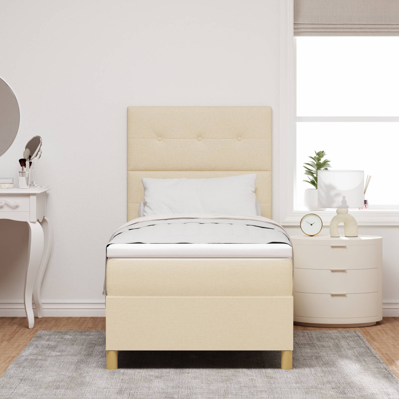 vidaXL Boxspringbett mit Matratze Creme 90x200 cm Stoff