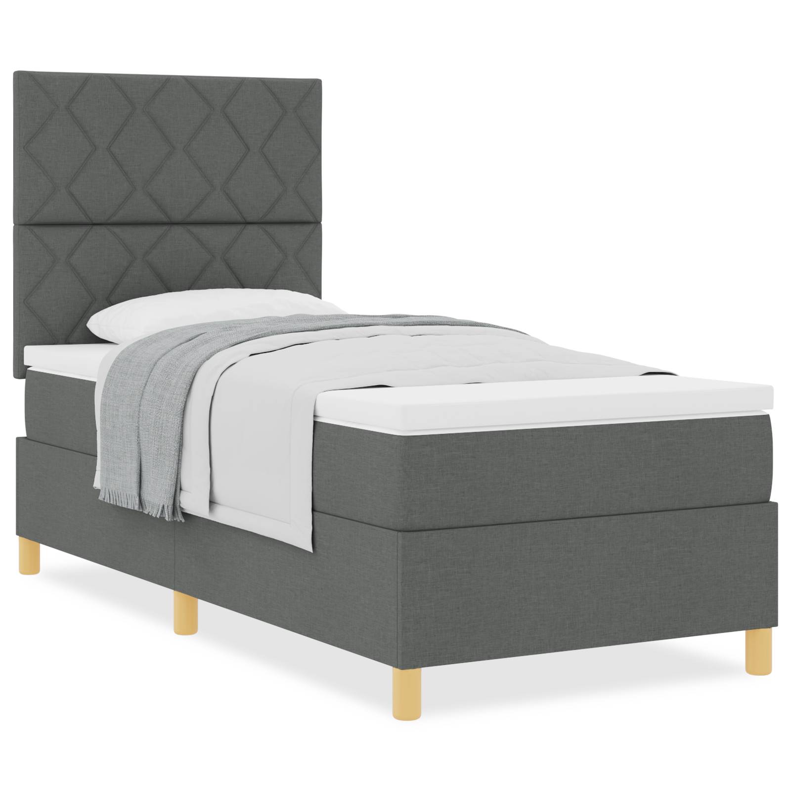 vidaXL Boxspringbett mit Matratze Dunkelgrau 100x200 cm Stoff