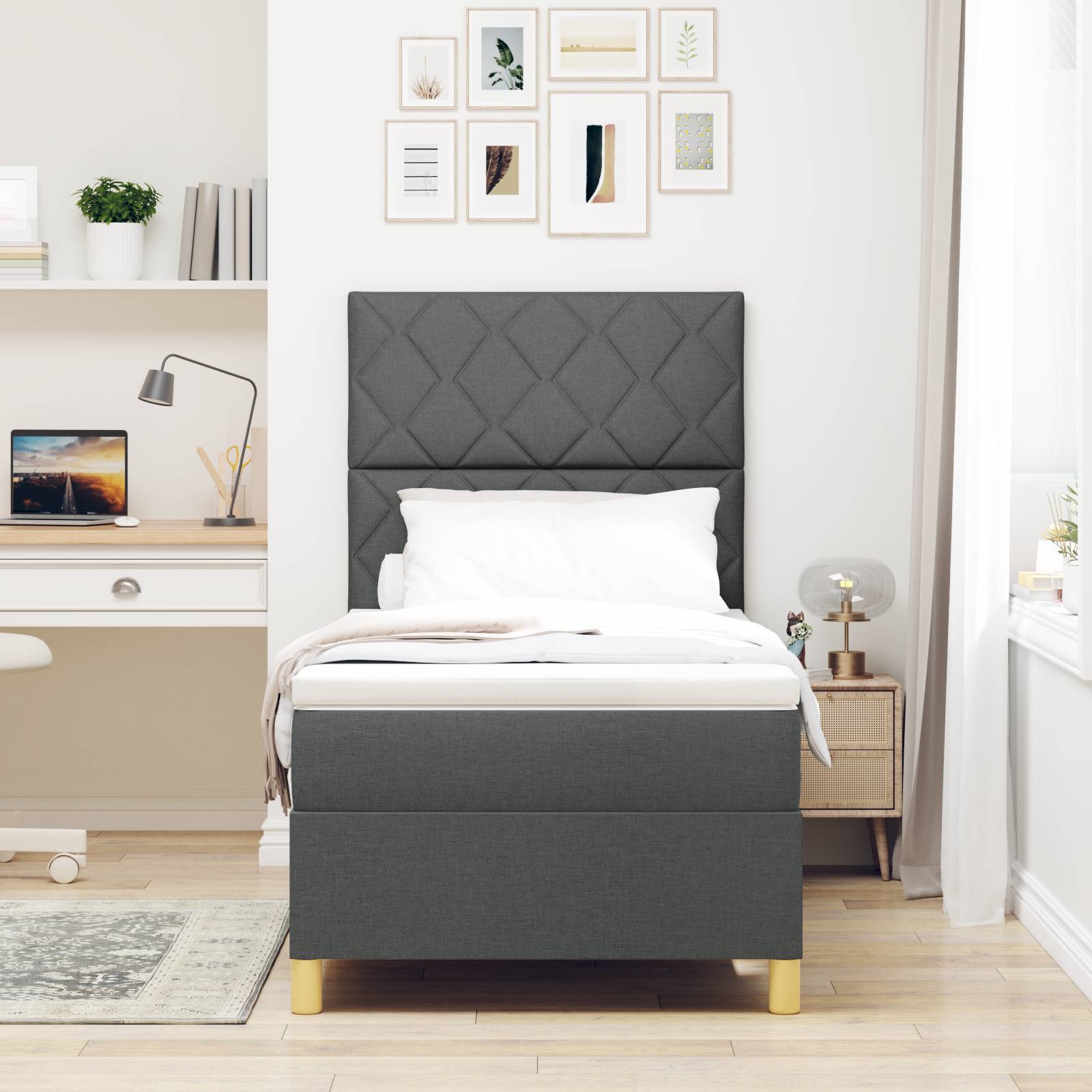 vidaXL Boxspringbett mit Matratze Dunkelgrau 100x200 cm Stoff