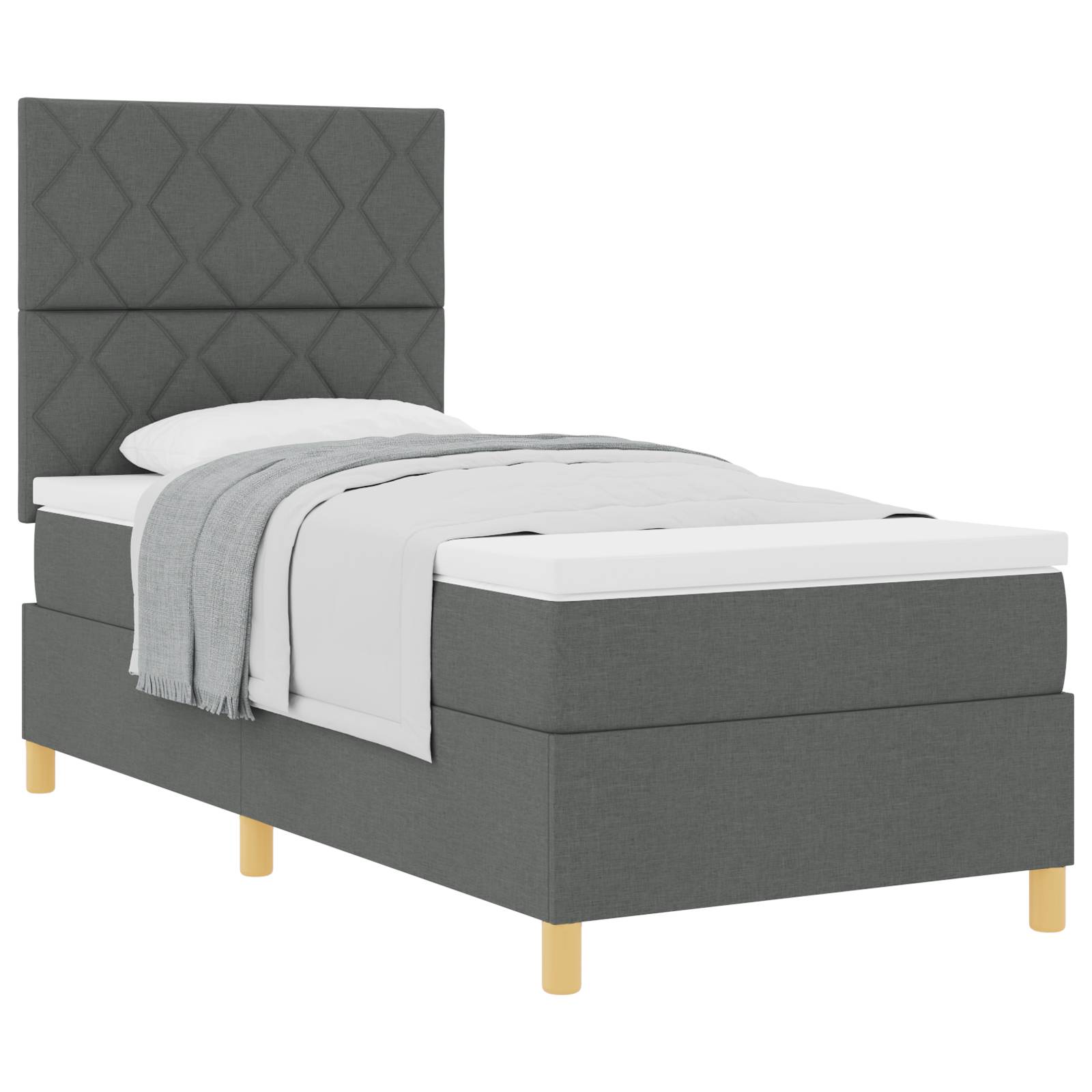 vidaXL Boxspringbett mit Matratze Dunkelgrau 100x200 cm Stoff