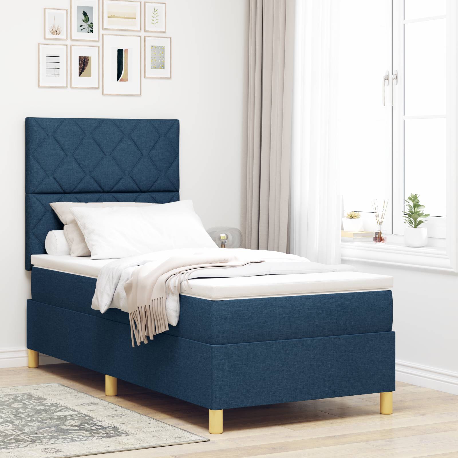 vidaXL Boxspringbett mit Matratze & LED Blau 90x190 cm Stoff