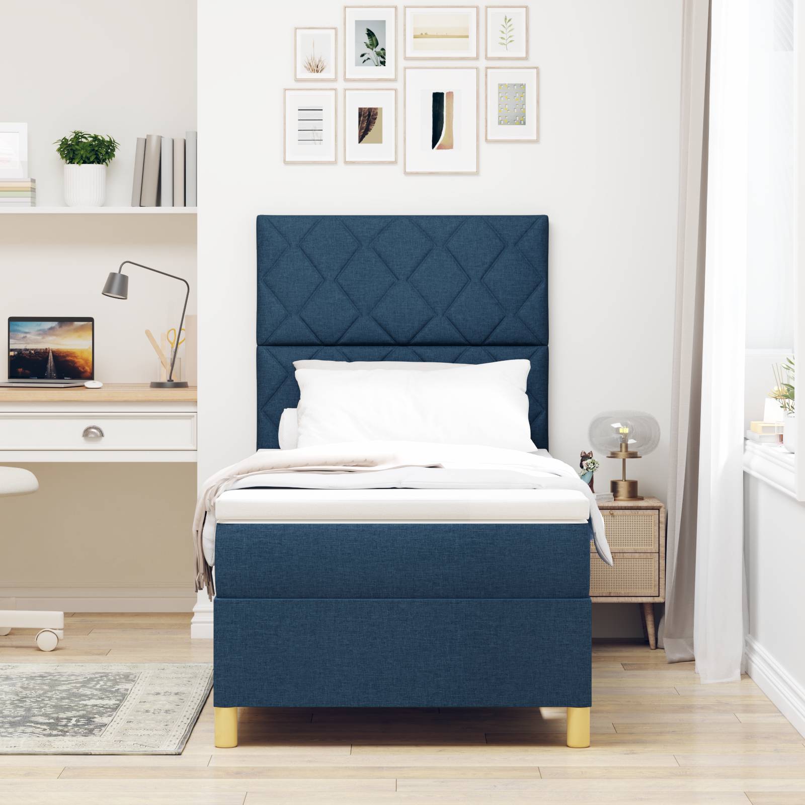 vidaXL Boxspringbett mit Matratze & LED Blau 90x190 cm Stoff