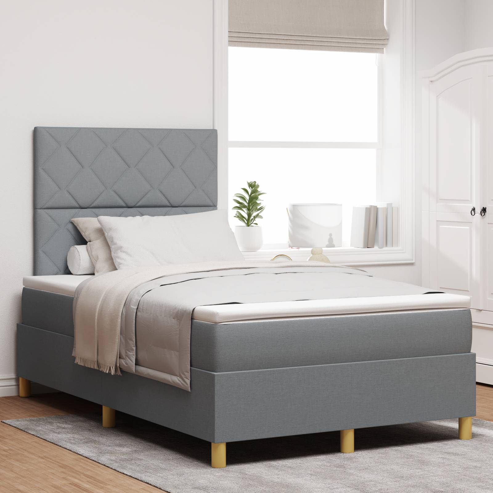 vidaXL Boxspringbett mit Matratze & LED in Hellgrau 120x190 cm Stoff