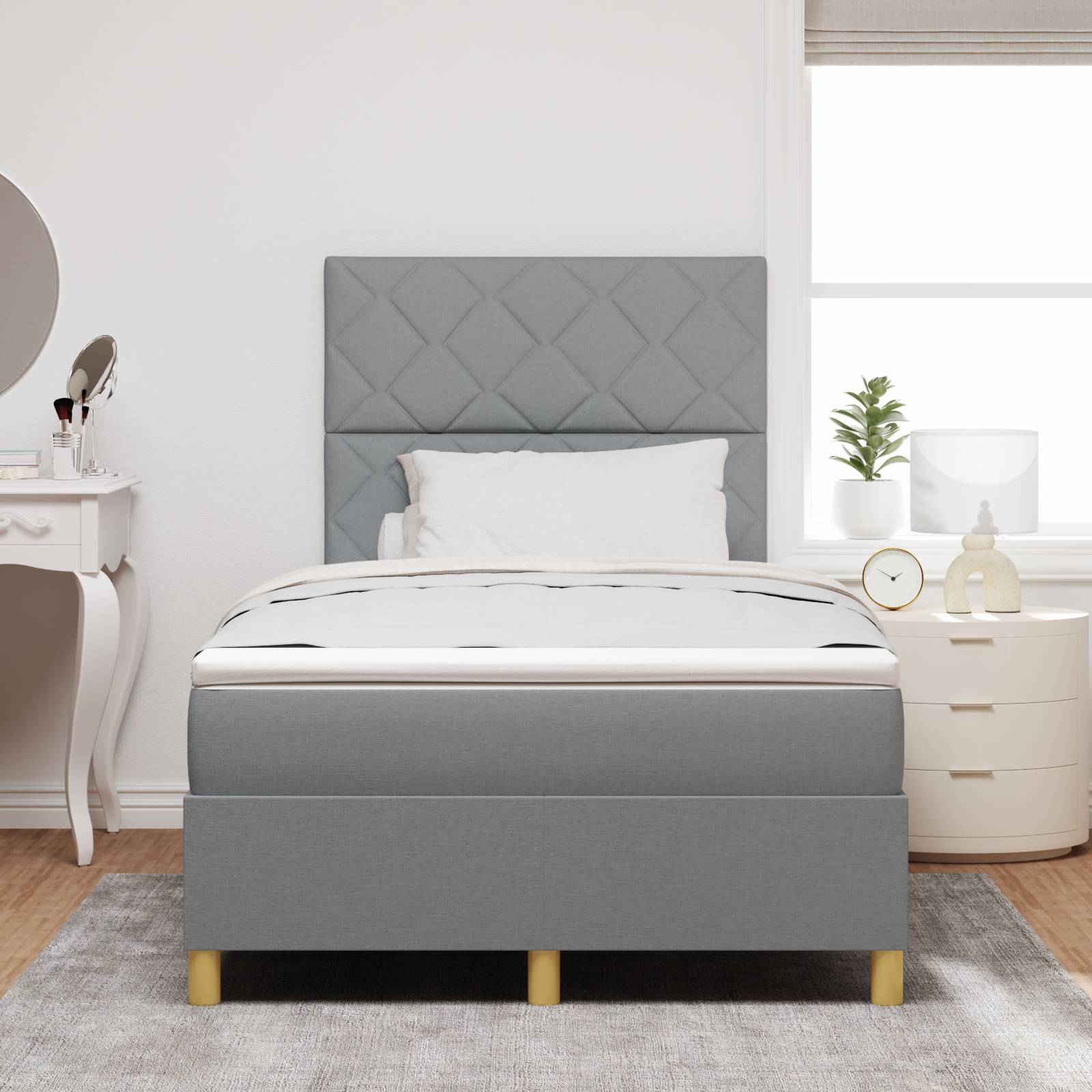 vidaXL Boxspringbett mit Matratze & LED in Hellgrau 120x190 cm Stoff