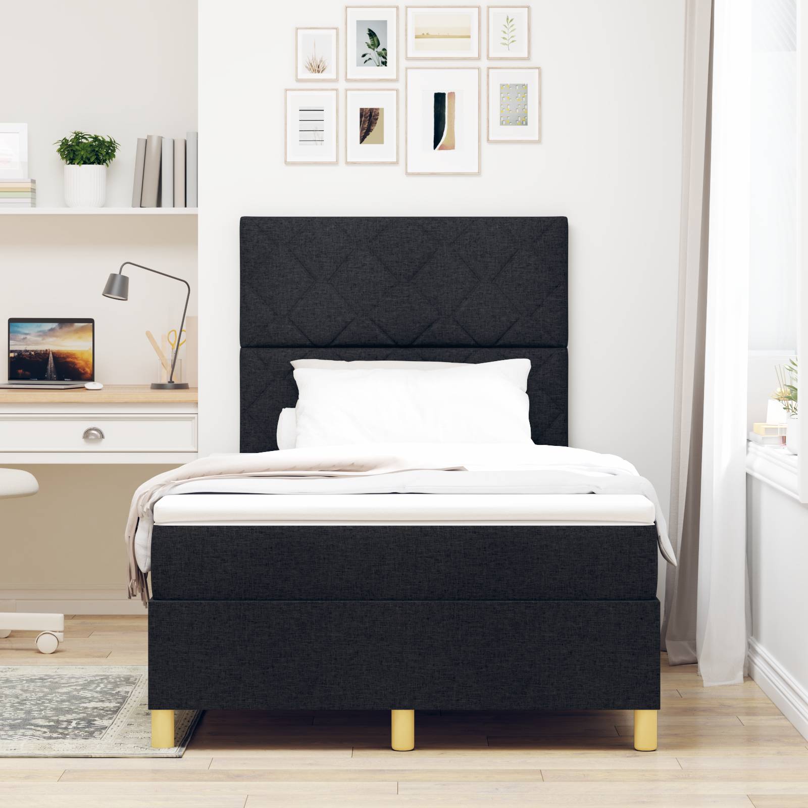 vidaXL Boxspringbett mit Matratze Schwarz Kleines Doppelbett Stoff
