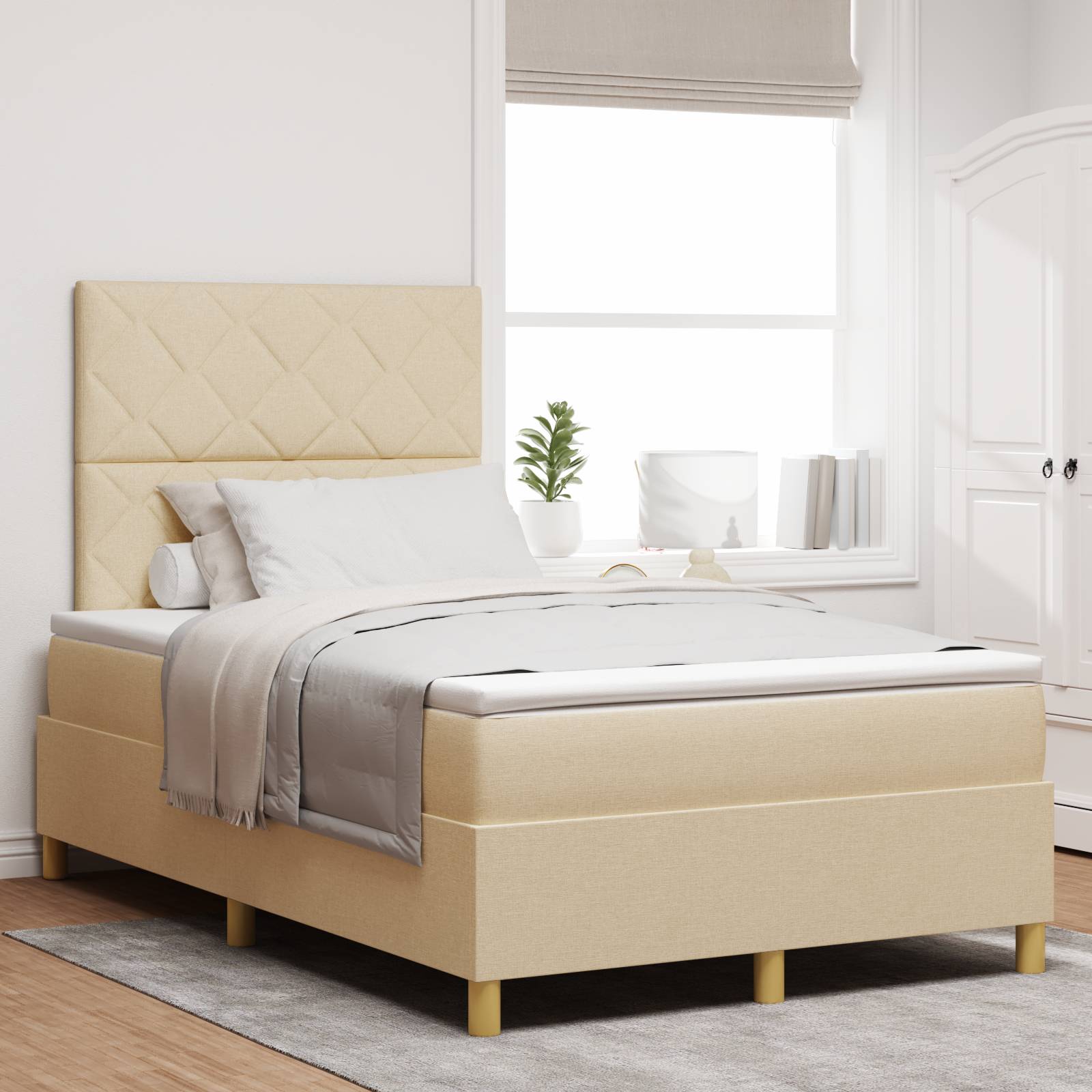 vidaXL Boxspringbett mit Matratze Creme 120x200 cm Stoff