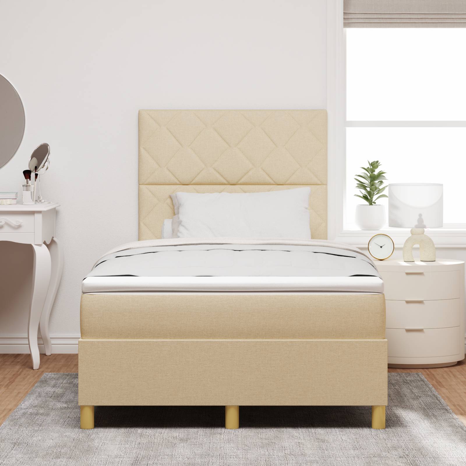 vidaXL Boxspringbett mit Matratze Creme 120x200 cm Stoff