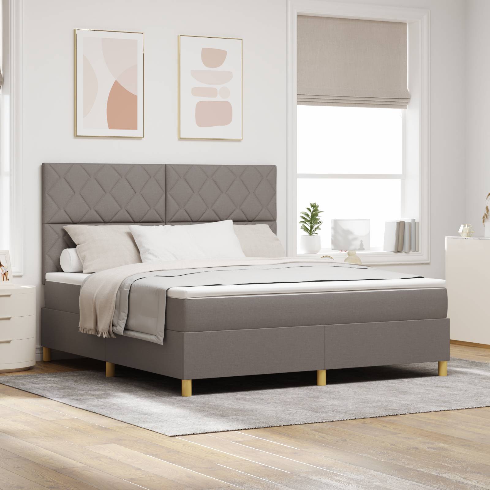 vidaXL Boxspringbett mit Matratze & LED Taupe 180x200 cm Stoff