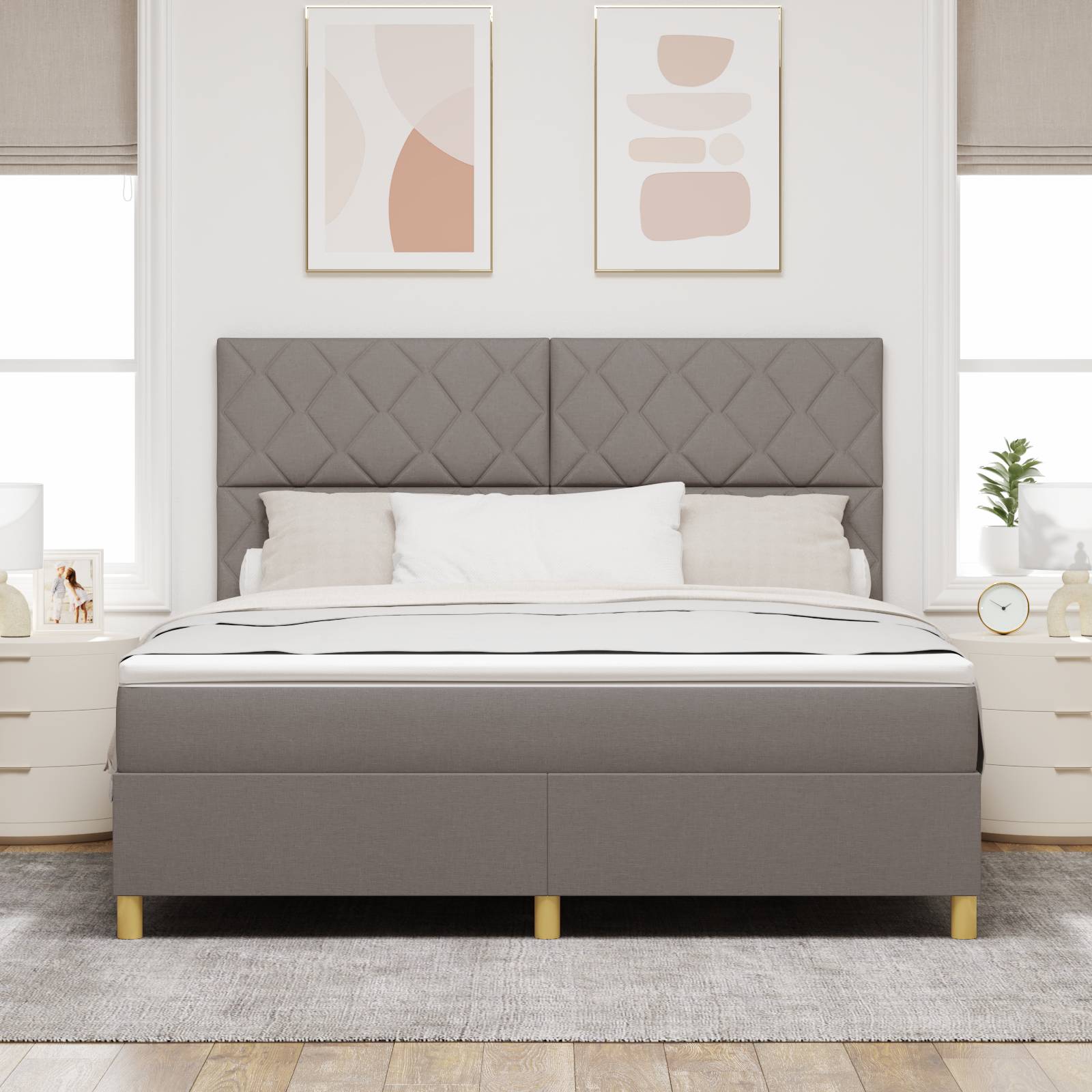 vidaXL Boxspringbett mit Matratze & LED Taupe 180x200 cm Stoff