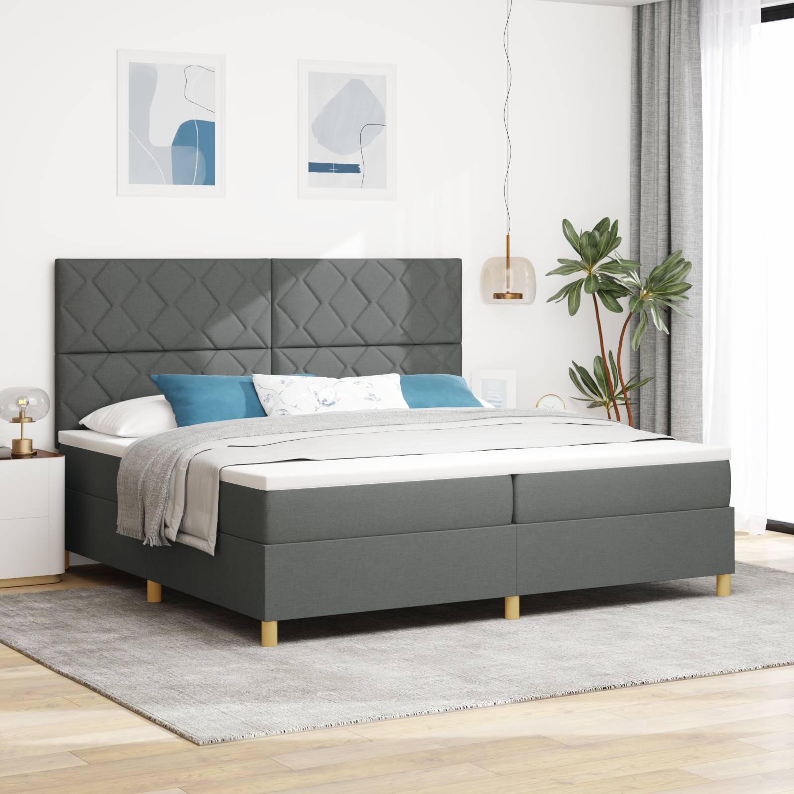 vidaXL Boxspringbett mit Matratze Dunkelgrau 200x200 cm Stoff