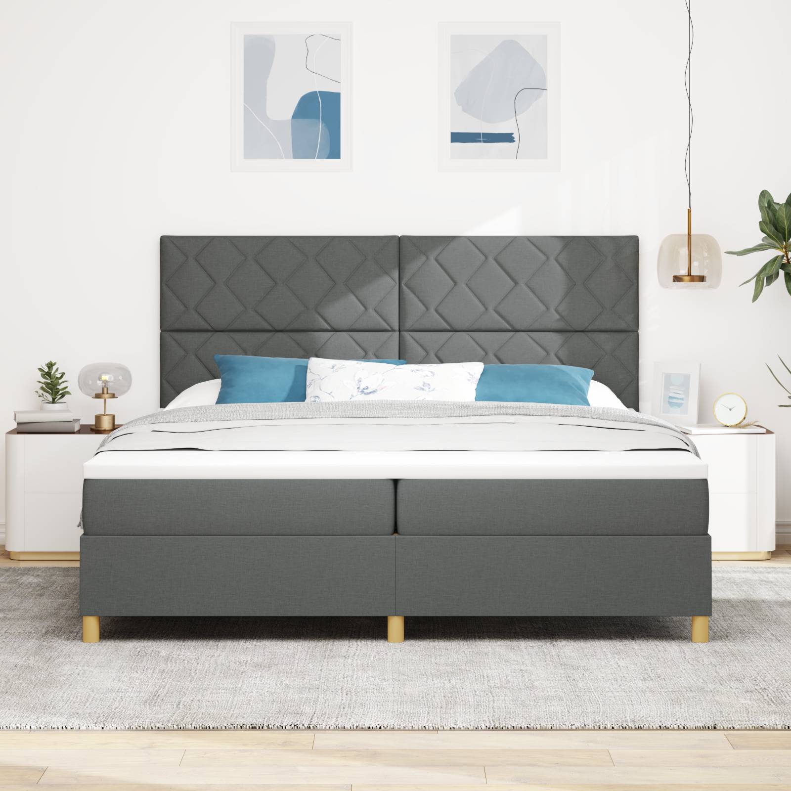 vidaXL Boxspringbett mit Matratze Dunkelgrau 200x200 cm Stoff