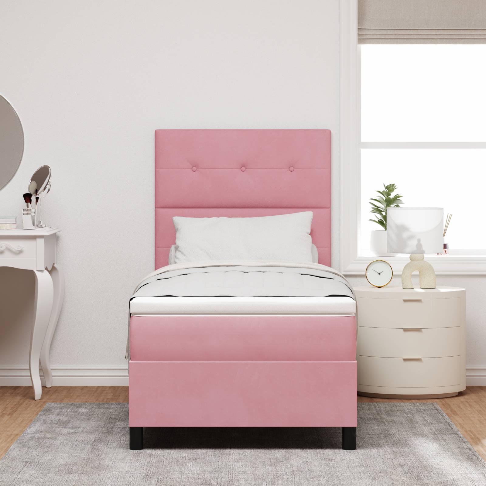 vidaXL Boxspringbett mit Matratze Rosa Samt