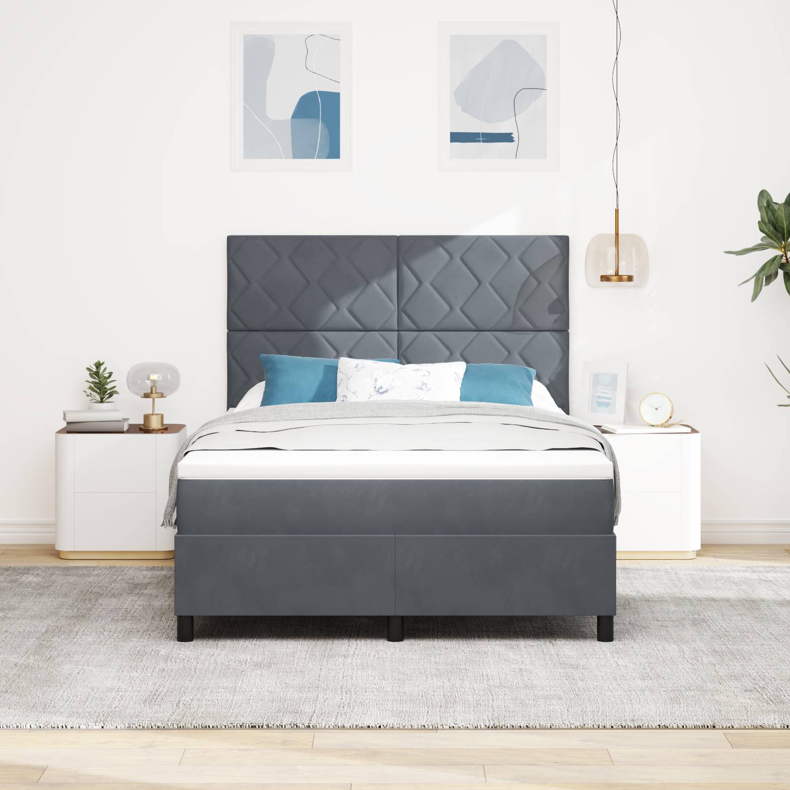 vidaXL LED Boxspringbett mit Matratze Dunkelgrau 160x200 cm Samt