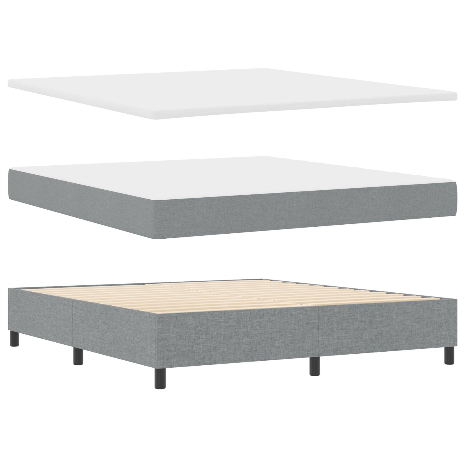 vidaXL Hellgraues Boxspringbett mit Matratze & Bank 180x200 cm Stoff
