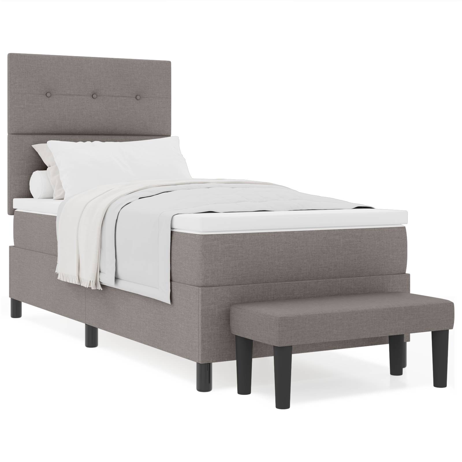 vidaXL Boxspringbett mit Matratze & Bank Taupe 90x200 cm Stoff