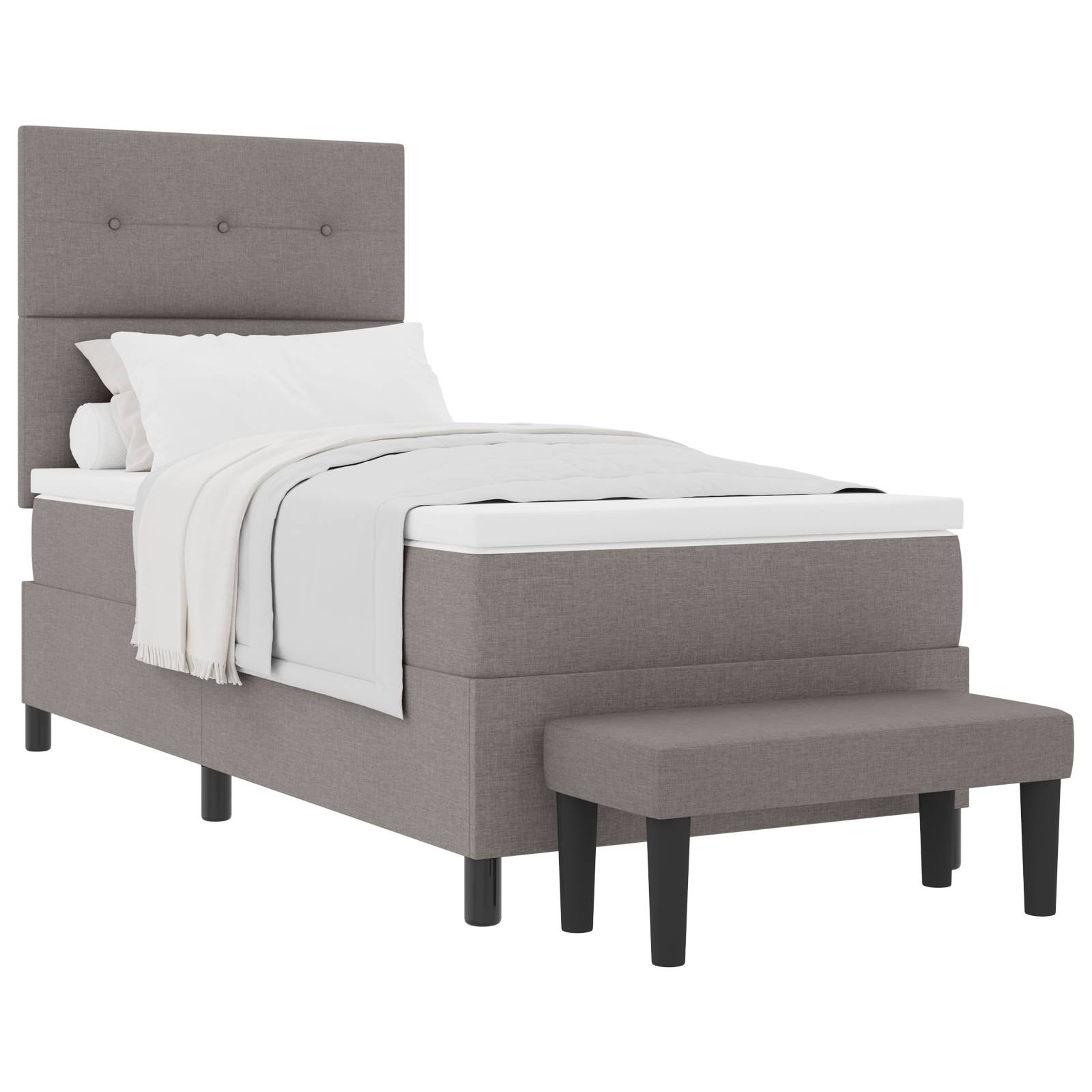 vidaXL Boxspringbett mit Matratze & Bank Taupe 90x200 cm Stoff