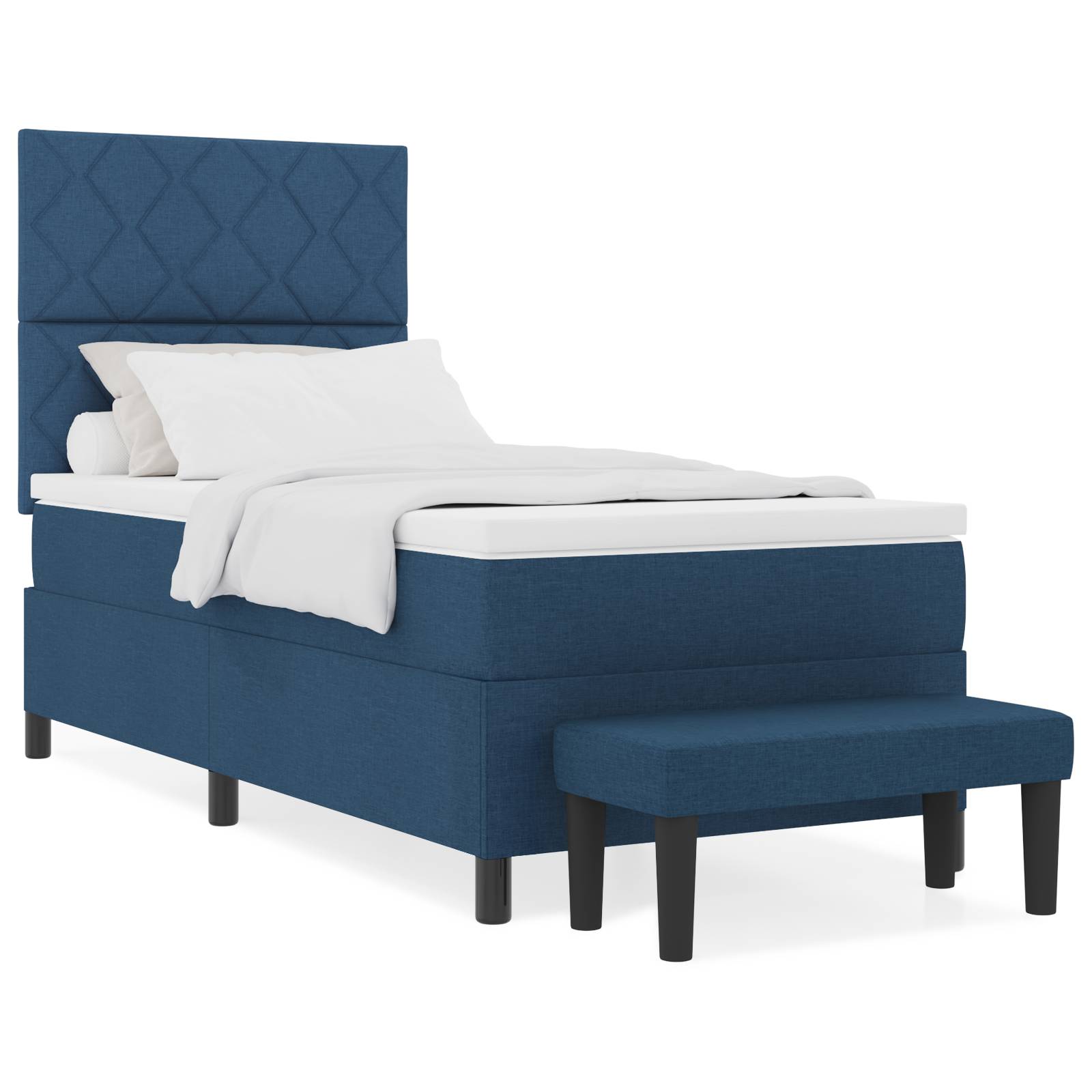 vidaXL Boxspringbett mit Matratze & Bank Blau 100x200 cm Stoff