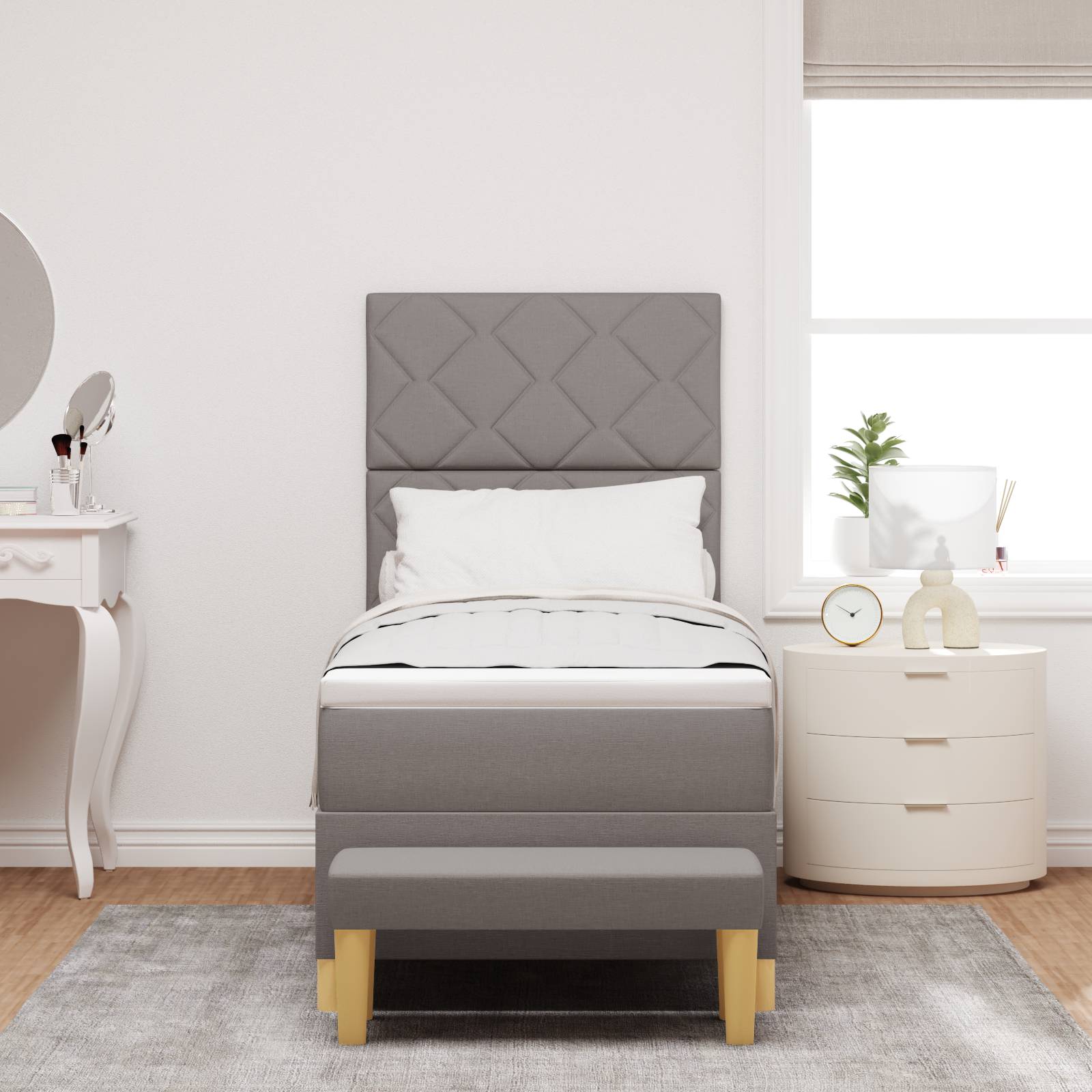 vidaXL Boxspringbett mit Matratze & Bank Taupe 80x200 cm Stoff