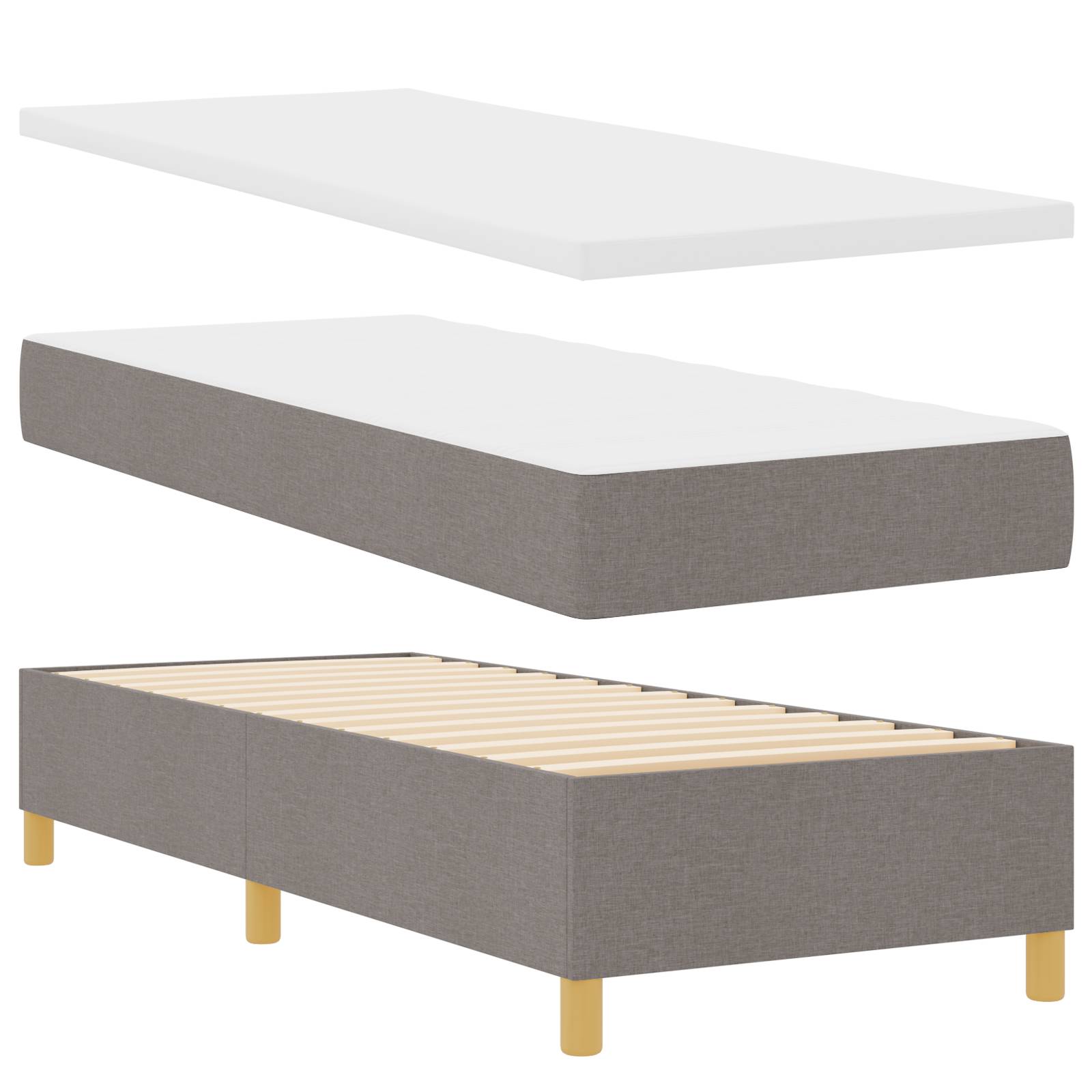 vidaXL Boxspringbett mit Matratze & Bank Taupe 80x200 cm Stoff