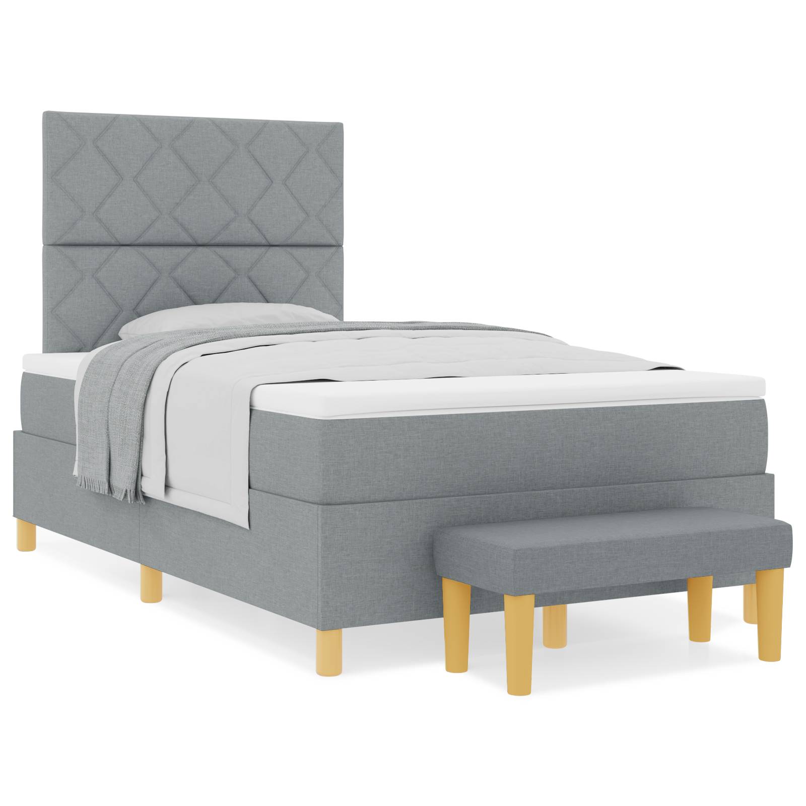 vidaXL Boxspringbett mit Matratze & Bank Hellgrau 120x190 cm Stoff