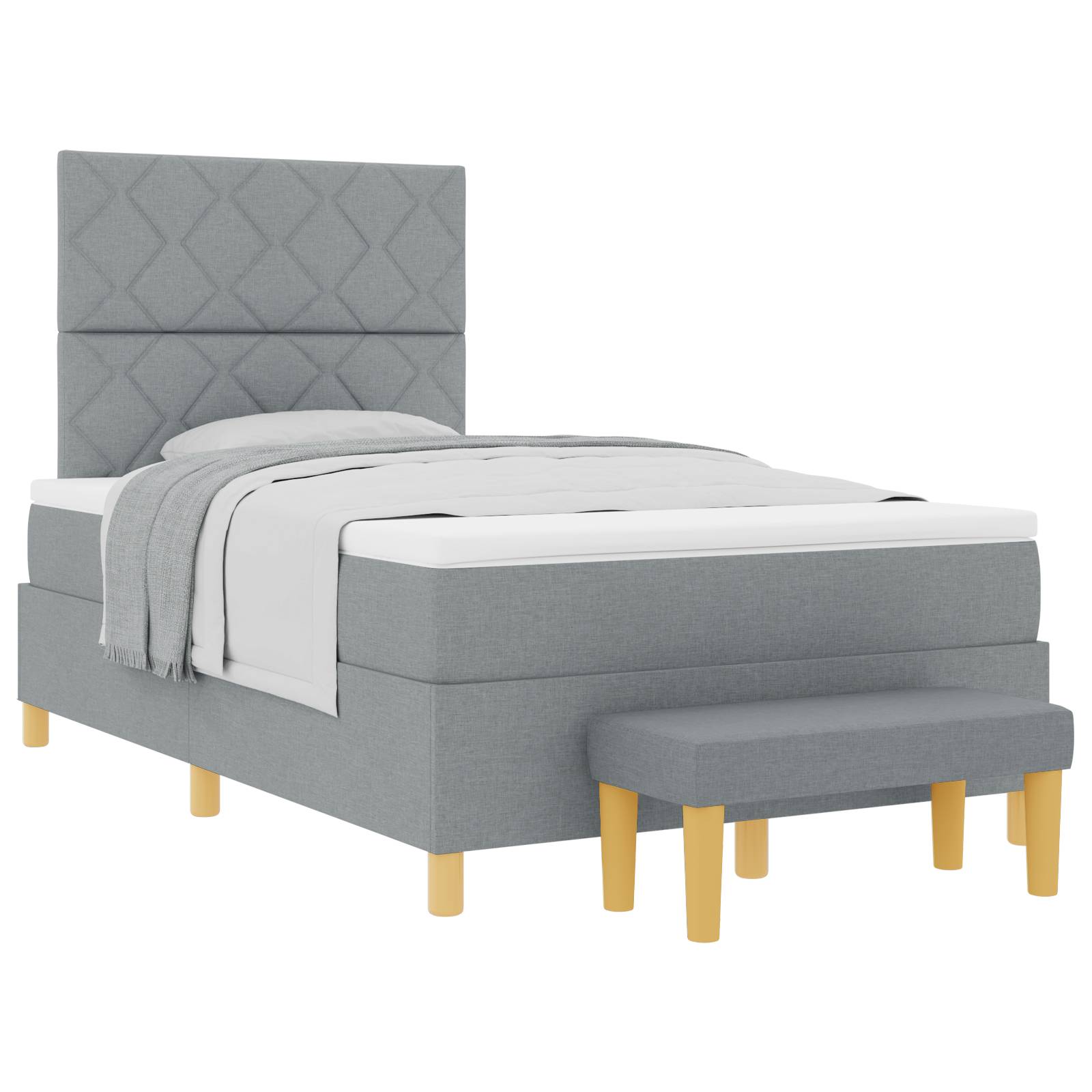 vidaXL Boxspringbett mit Matratze & Bank Hellgrau 120x190 cm Stoff