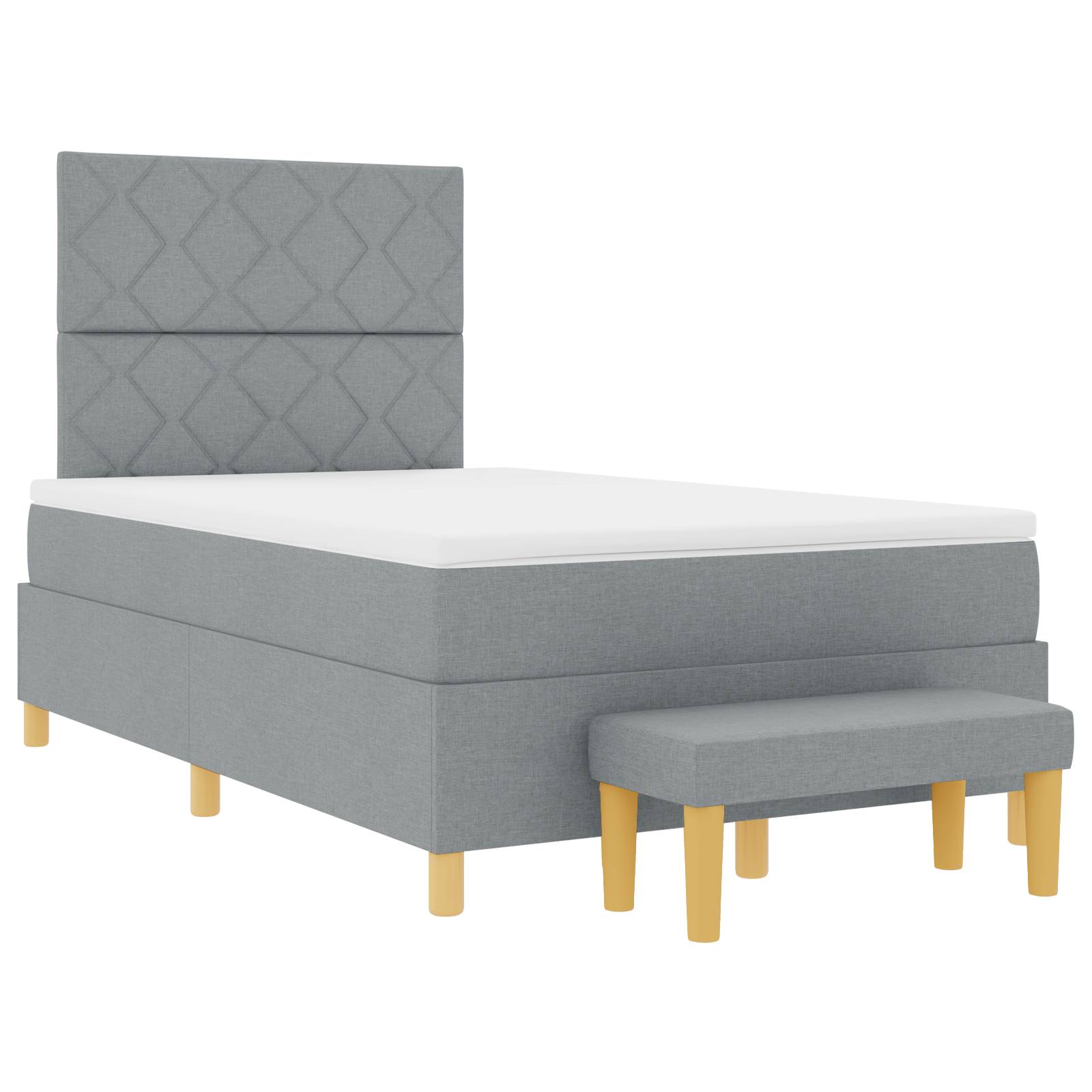 vidaXL Boxspringbett mit Matratze & Bank Hellgrau 120x190 cm Stoff