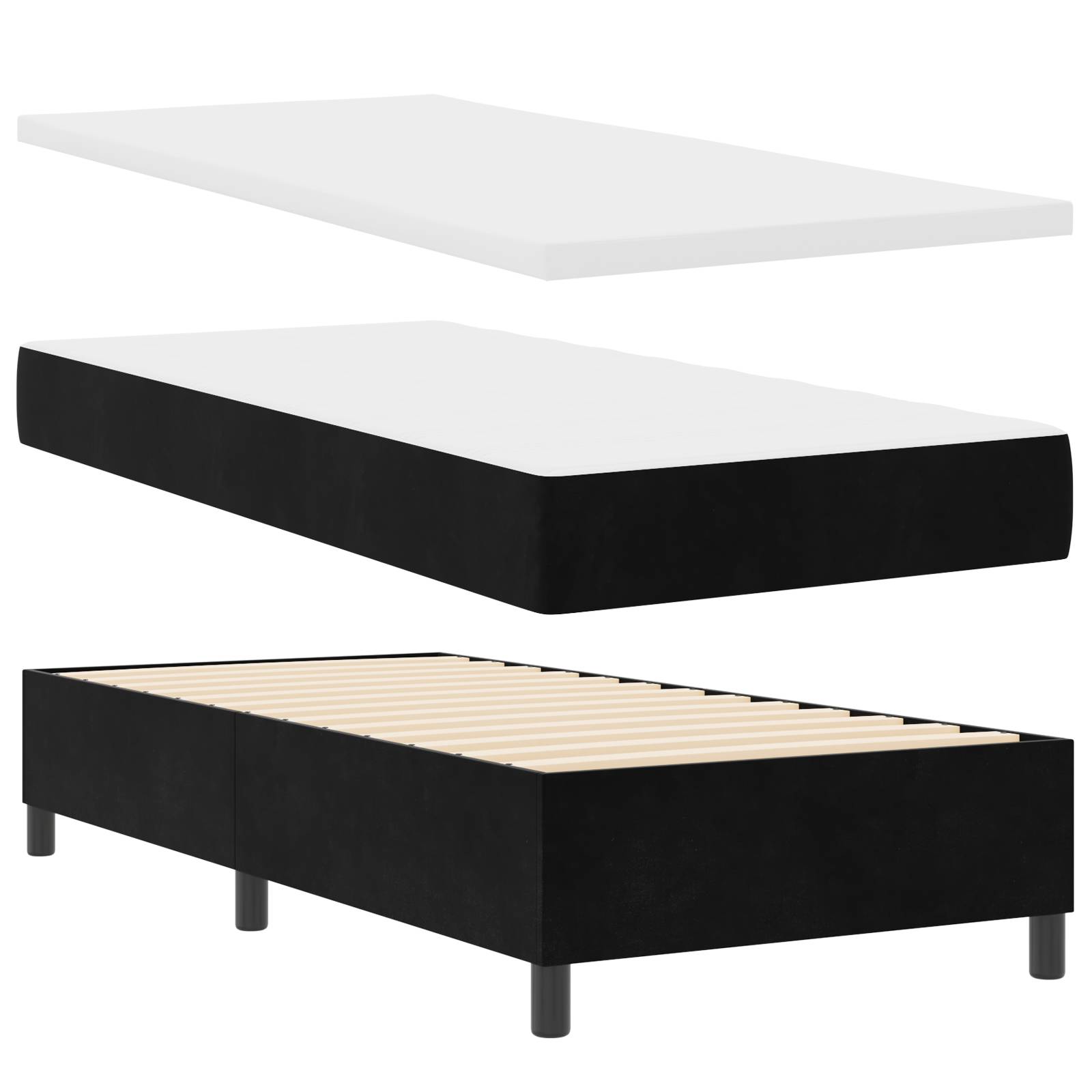 vidaXL Boxspringbett mit Matratze & Bank Schwarz 90x200 cm Samt