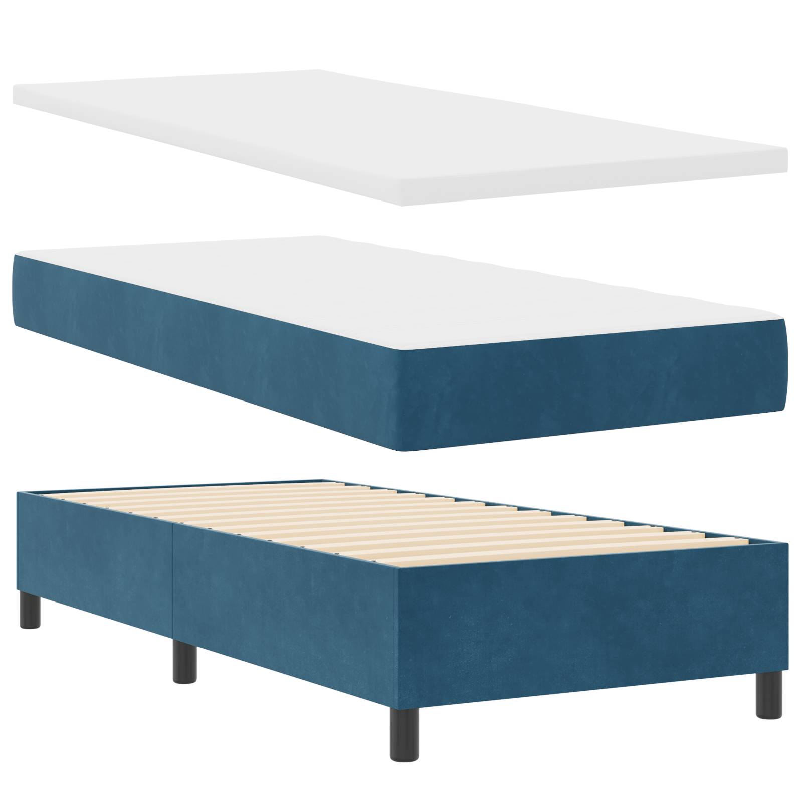 vidaXL Boxspringbett mit Matratze Dunkelblau 100x200 cm Samt