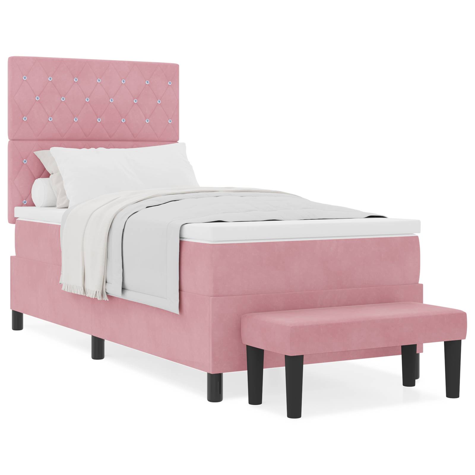 vidaXL Boxspringbett mit Matratze & Bank Rosa 90x200 cm Samt