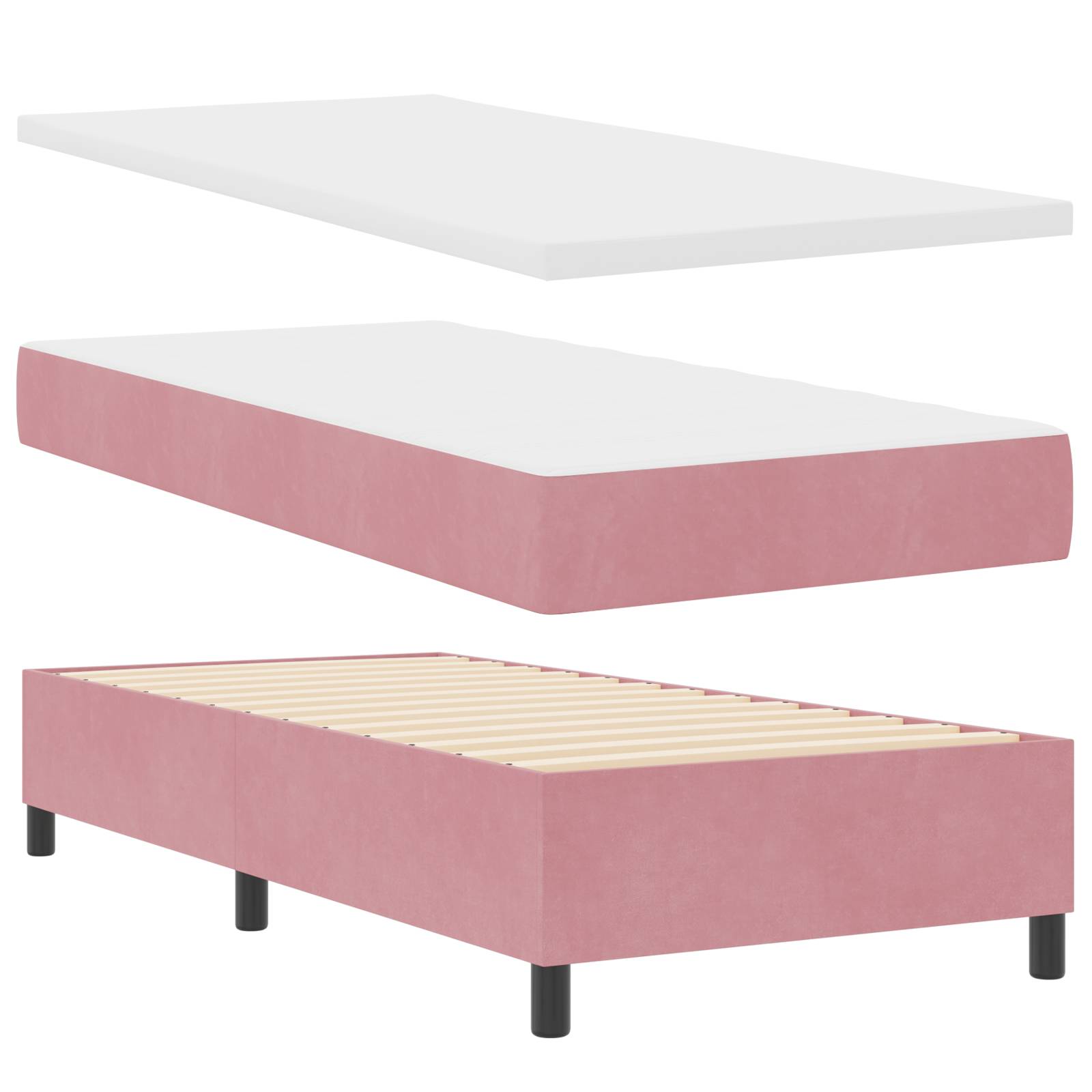vidaXL Boxspringbett mit Matratze & Bank Rosa 90x200 cm Samt