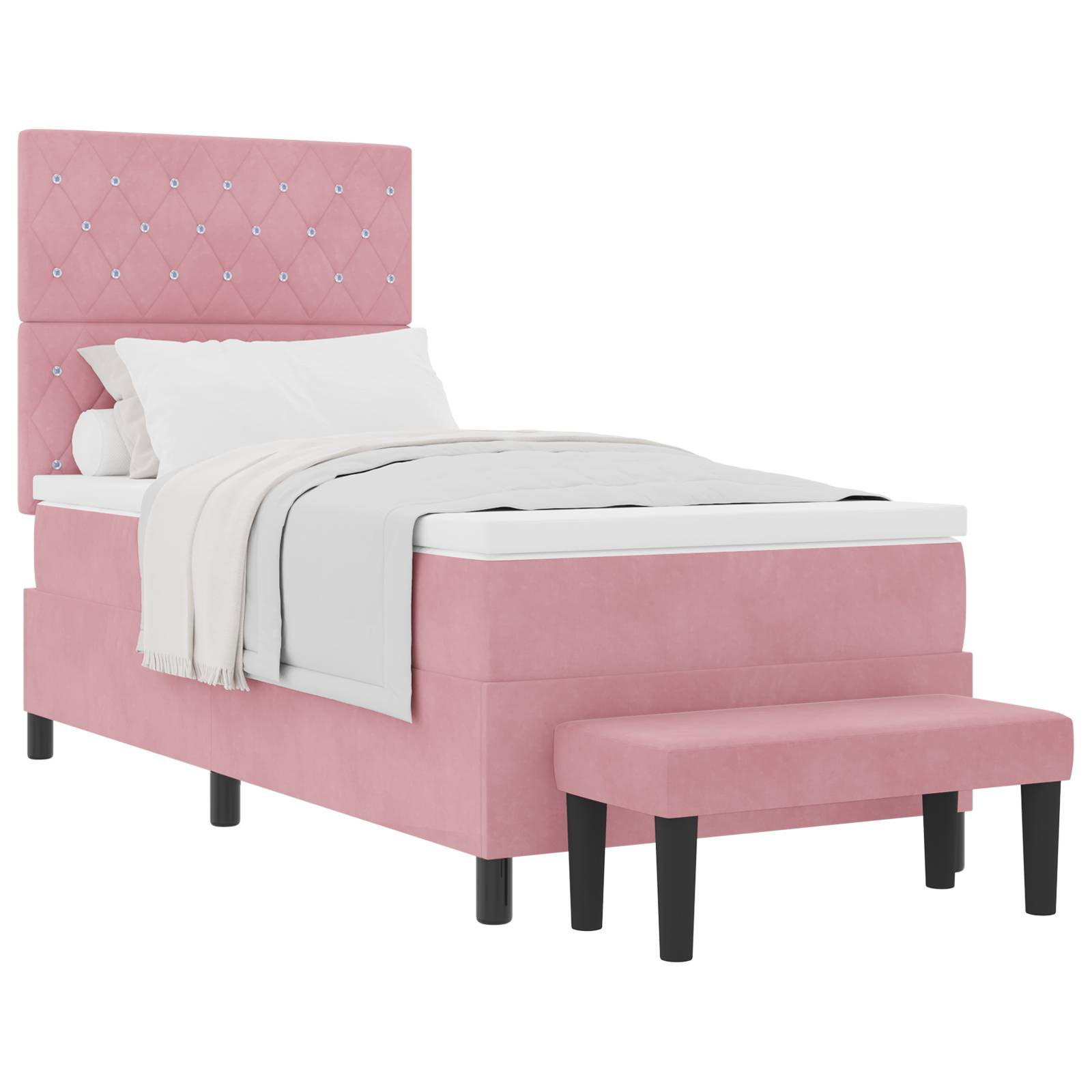 vidaXL Boxspringbett mit Matratze & Bank Rosa 90x200 cm Samt