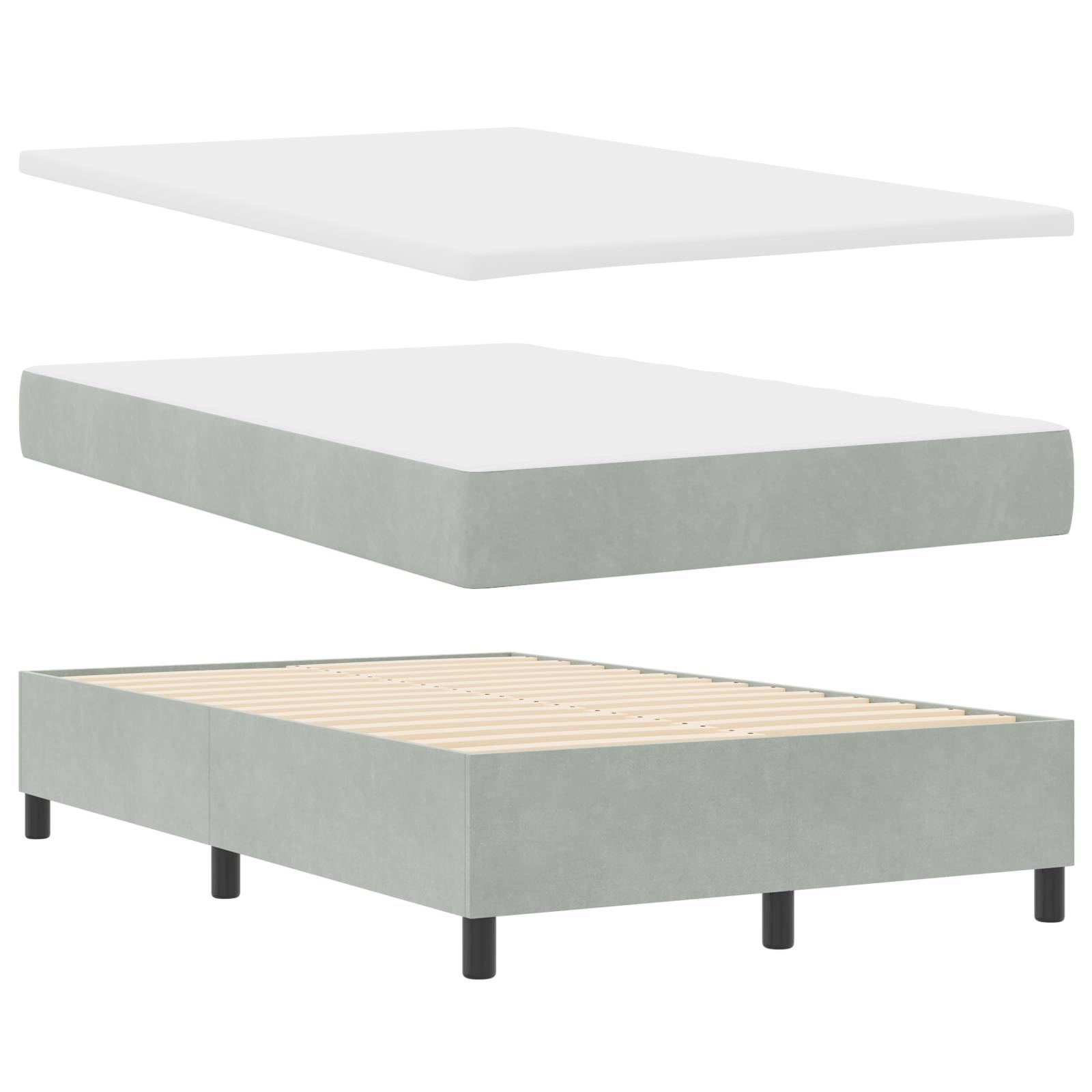 vidaXL Boxspringbett mit Matratze & Bank Hellgrau 120x190 cm Samt