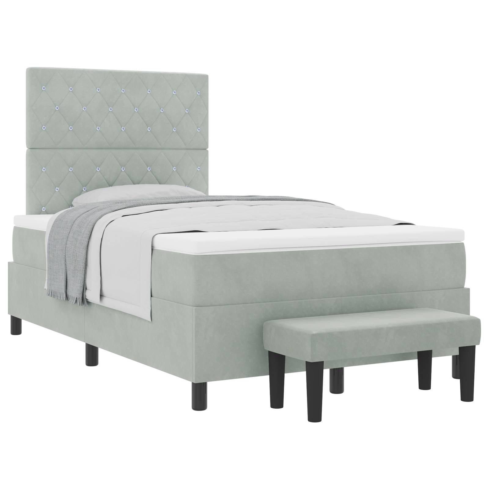 vidaXL Boxspringbett mit Matratze & Bank Hellgrau 120x190 cm Samt