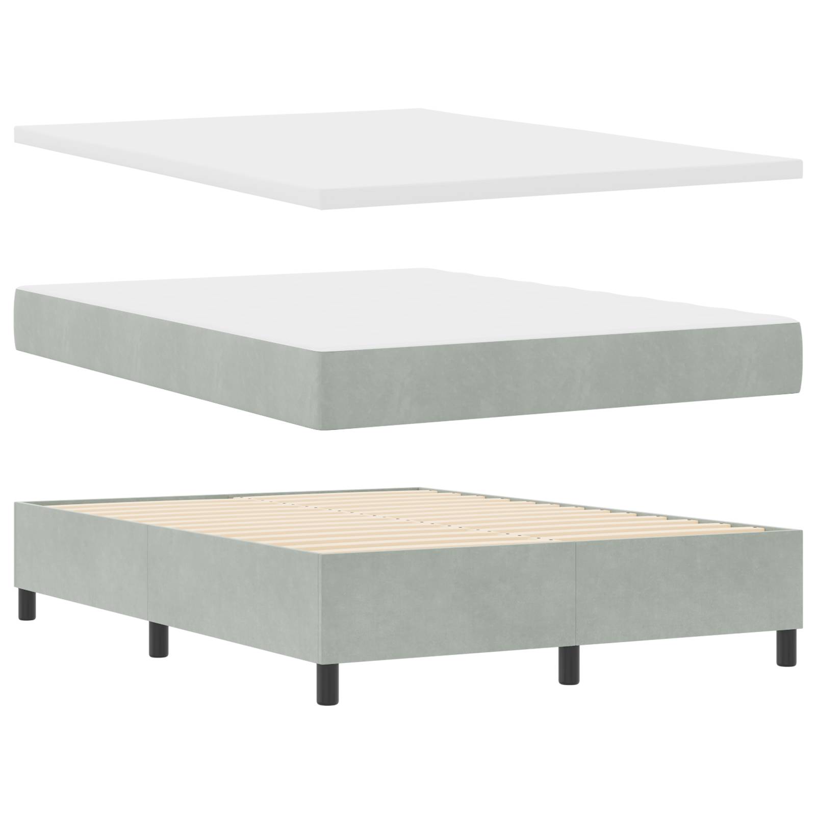 vidaXL Boxspringbett mit Matratze Hellgrau 140x200 cm Samt