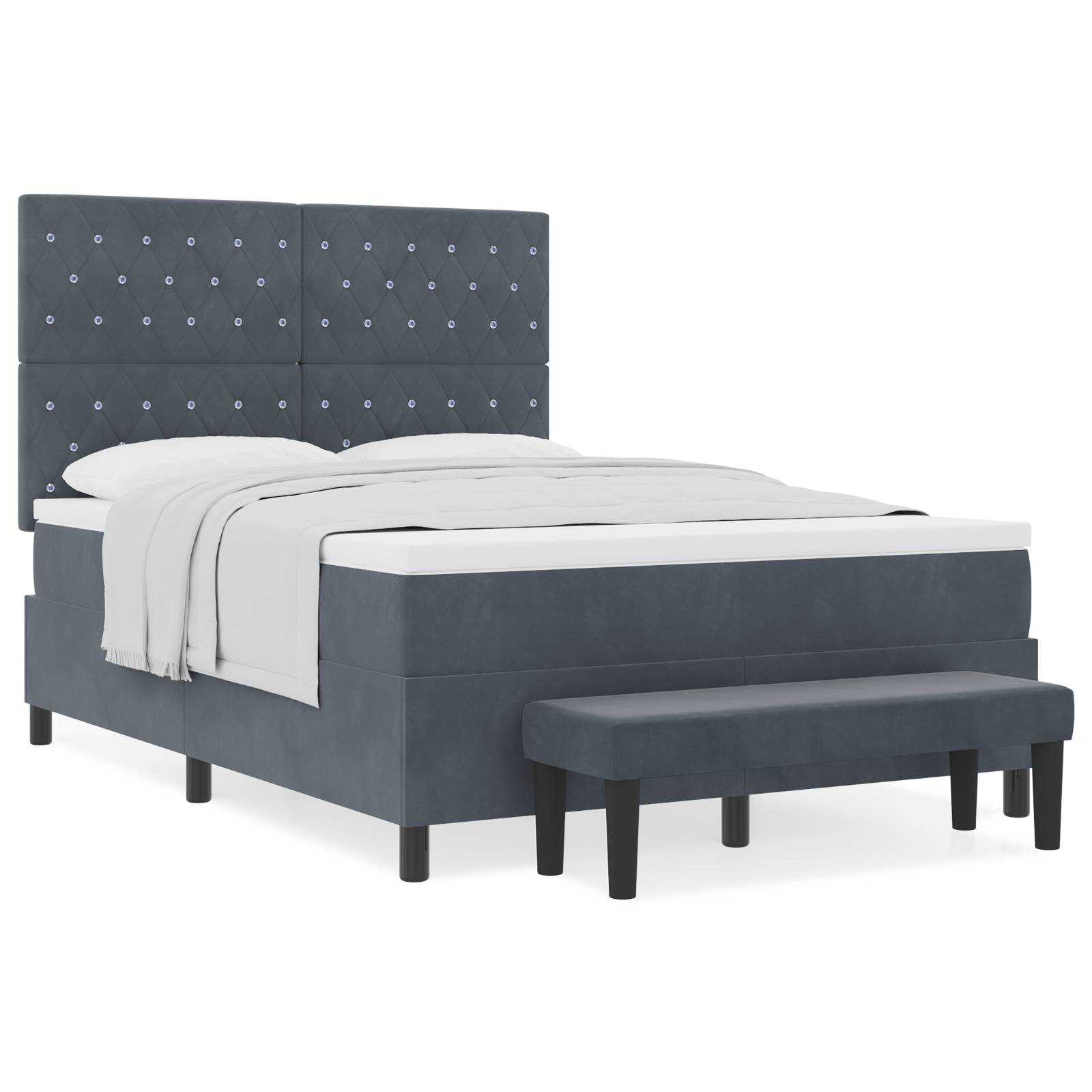 vidaXL Boxspringbett mit Matratze & Bank Dunkelgrau 160x200 cm Velours