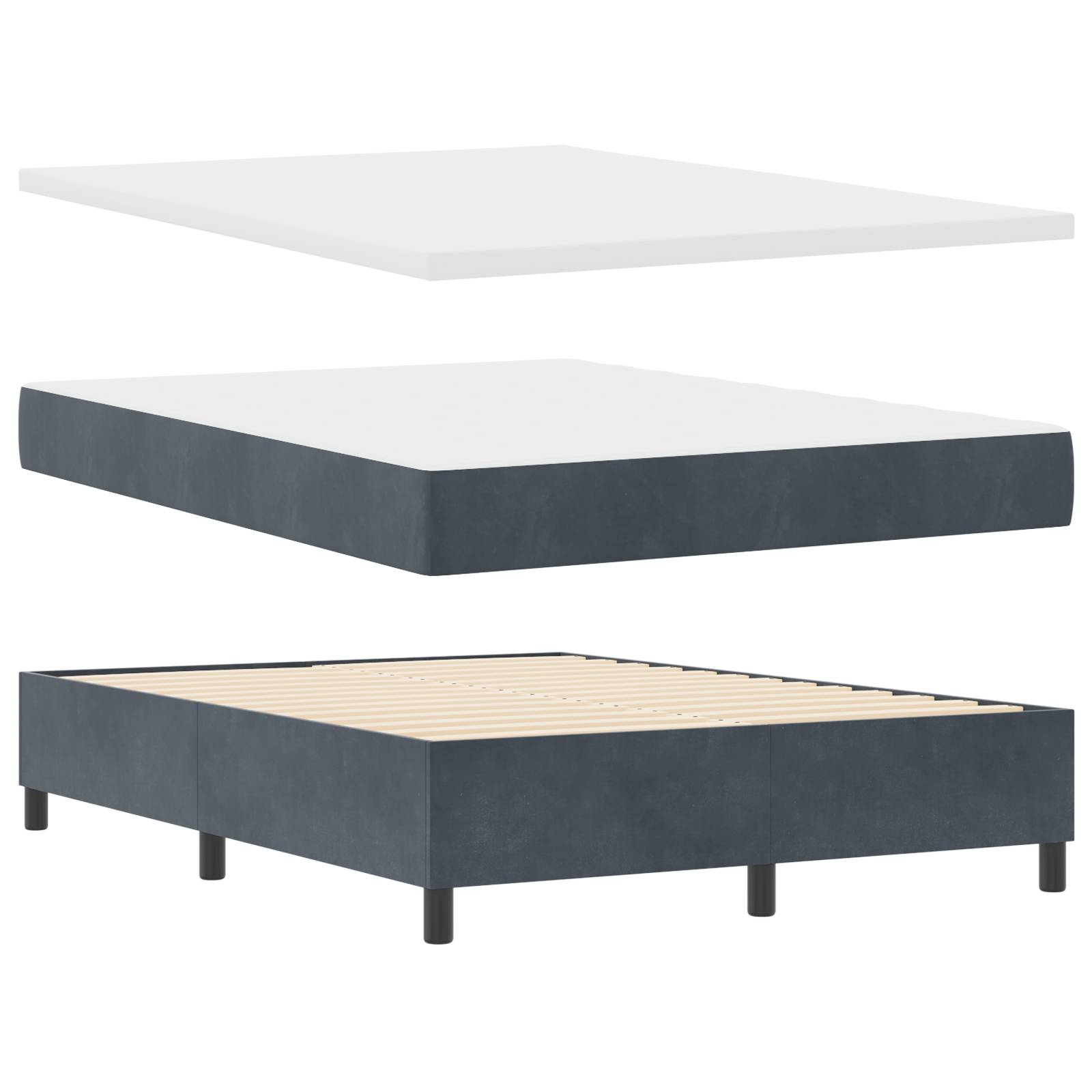 vidaXL Boxspringbett mit Matratze & Bank Dunkelgrau 140x200 cm Samt