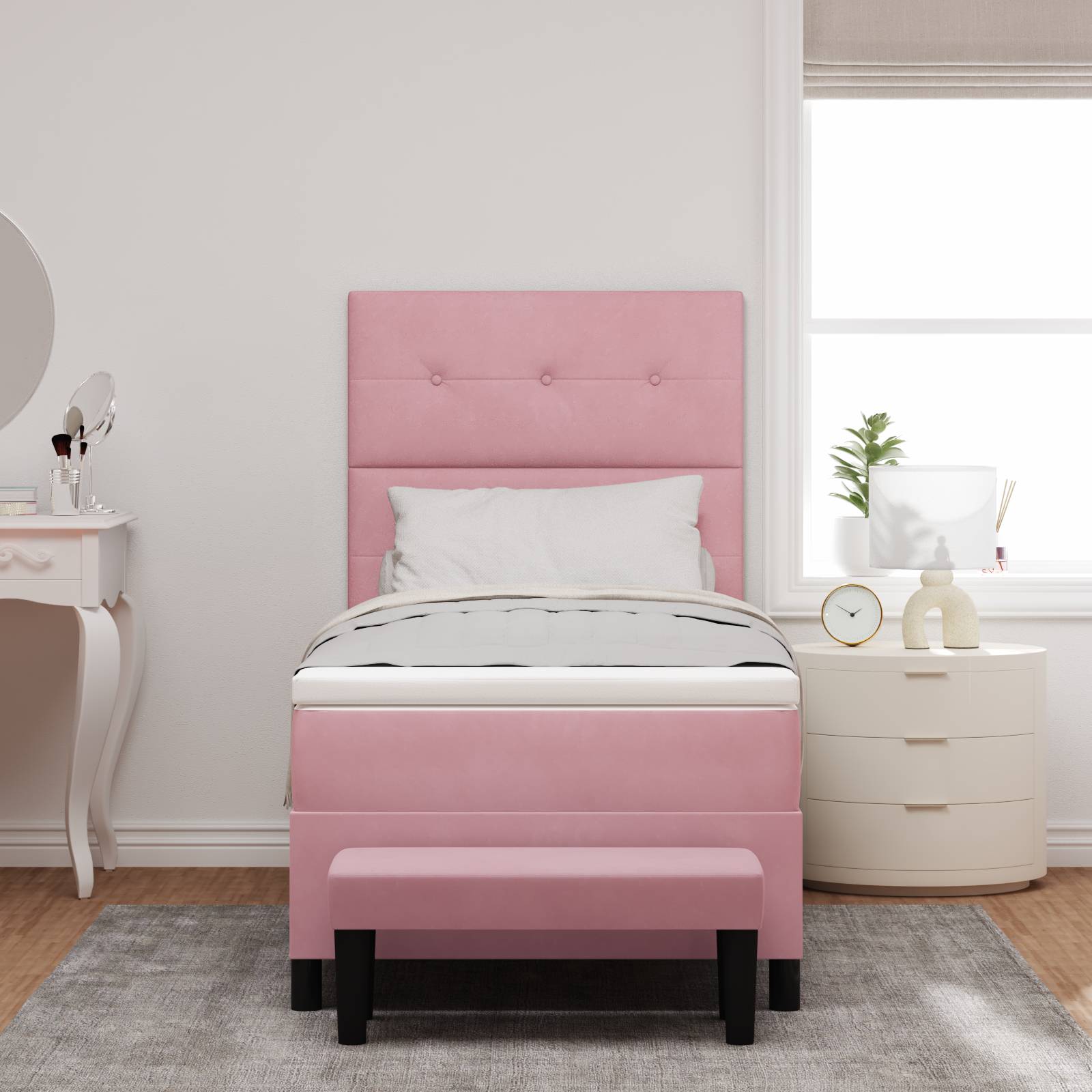 vidaXL Boxspringbett mit Matratze & Bank Pink 100x200 cm Samt