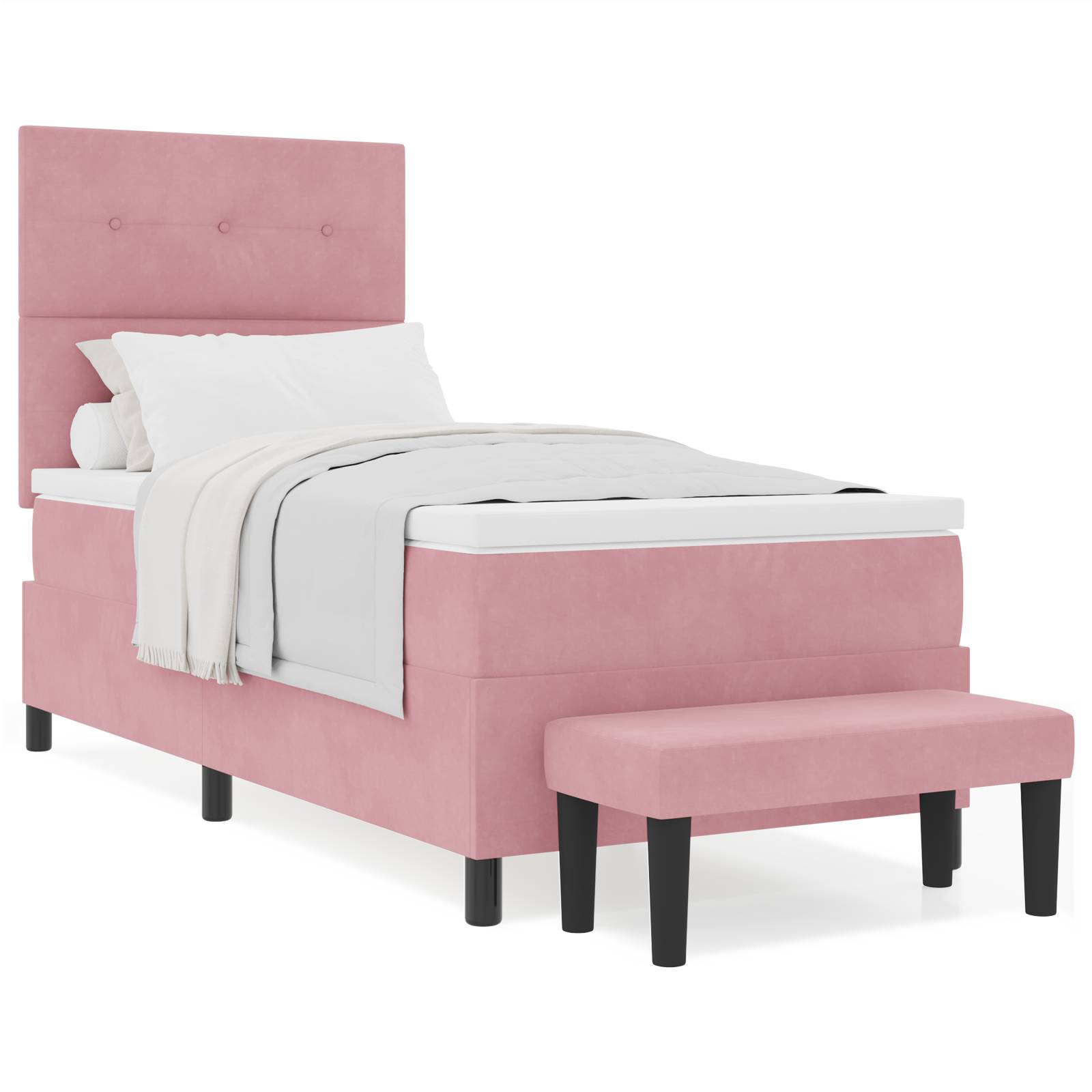 vidaXL Boxspringbett mit Matratze & Bank Pink 100x200 cm Samt