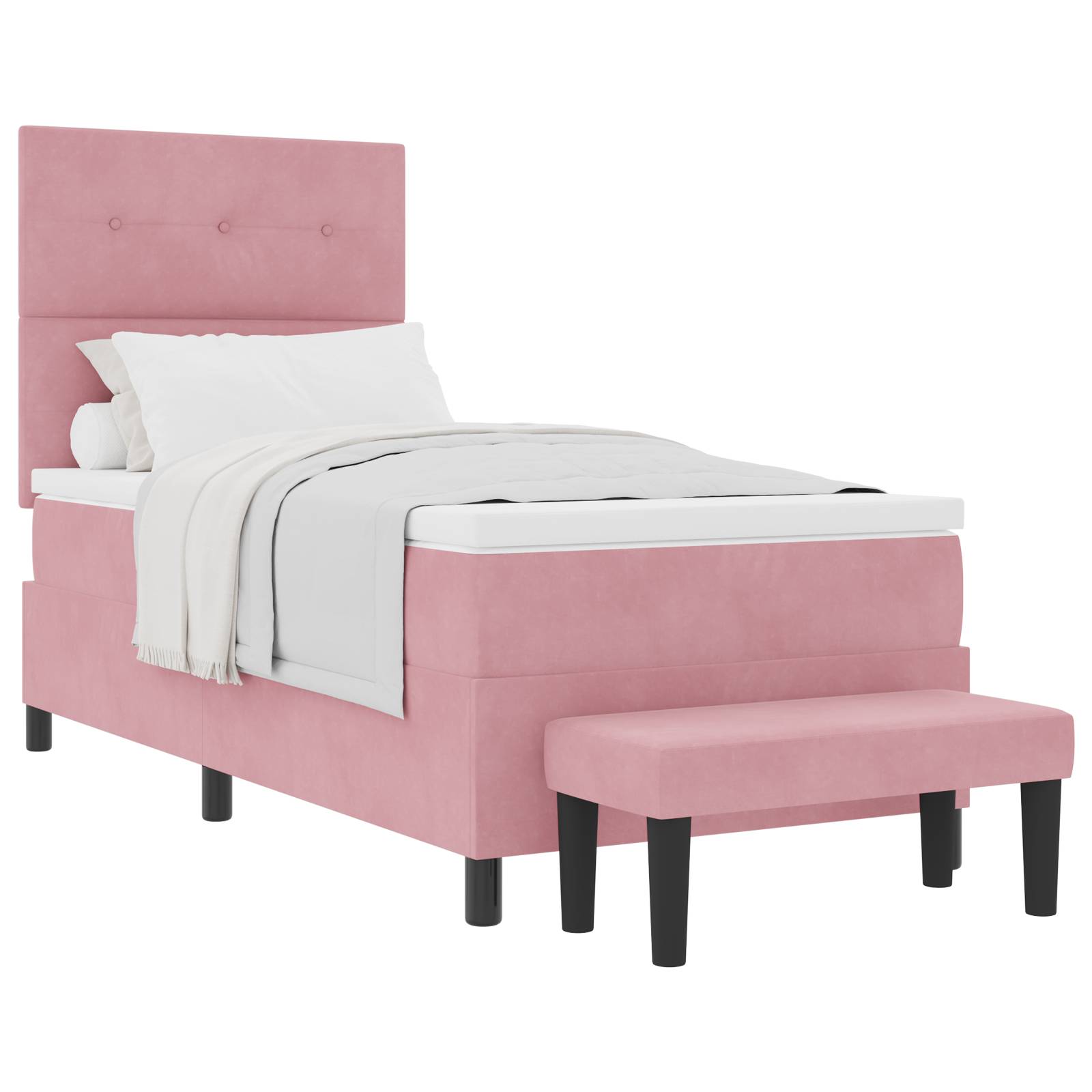 vidaXL Boxspringbett mit Matratze & Bank Pink 100x200 cm Samt