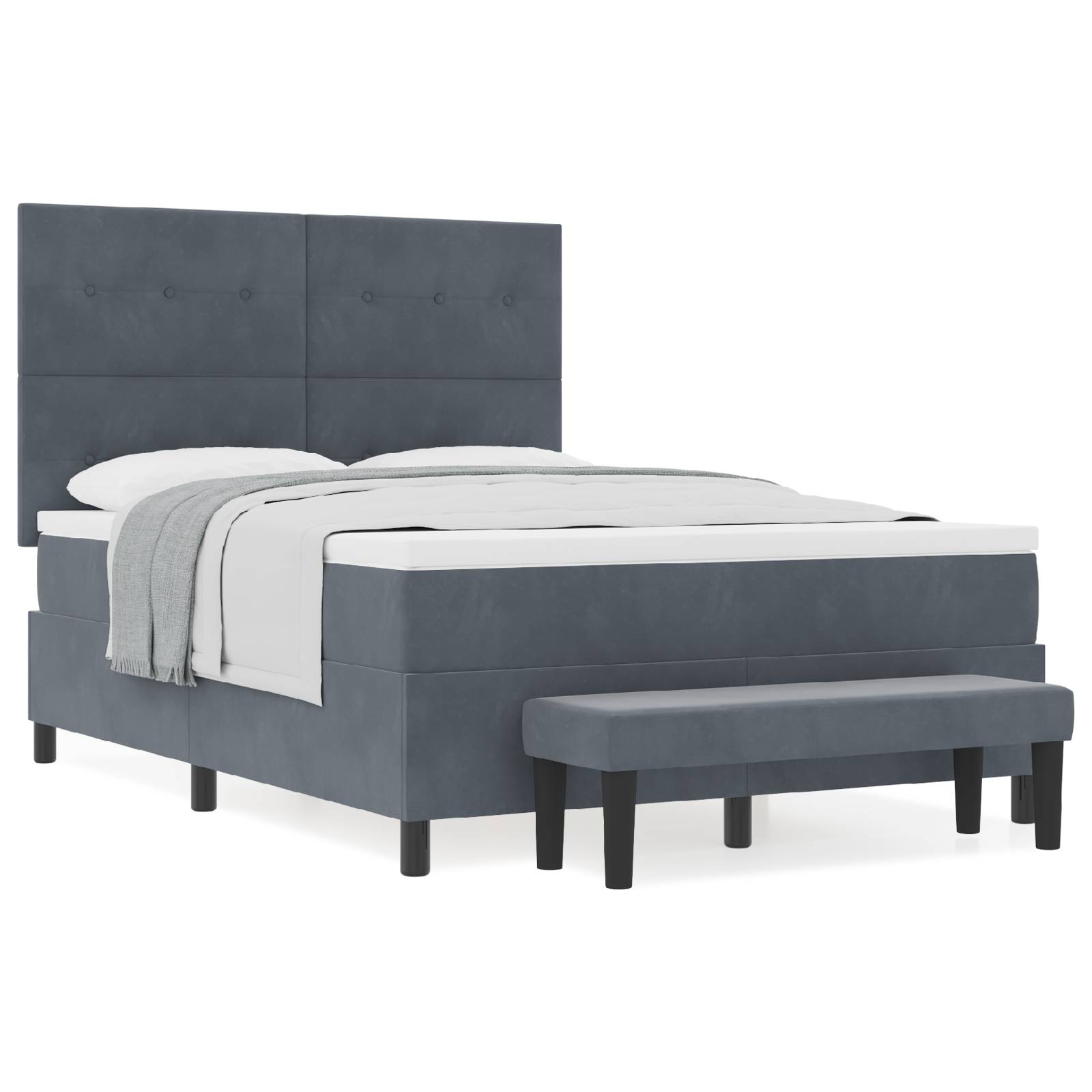 vidaXL Boxspringbett mit Matratze & Bank Dunkelgrau 140x200 cm Samt