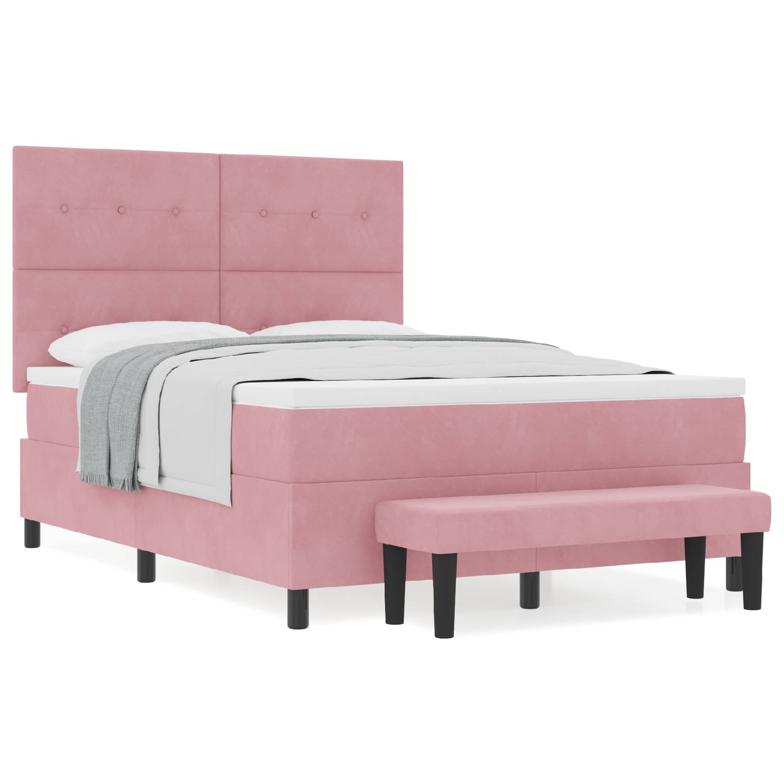 vidaXL Boxspringbett mit Matratze & Bank Rosa 140x190 cm Samt