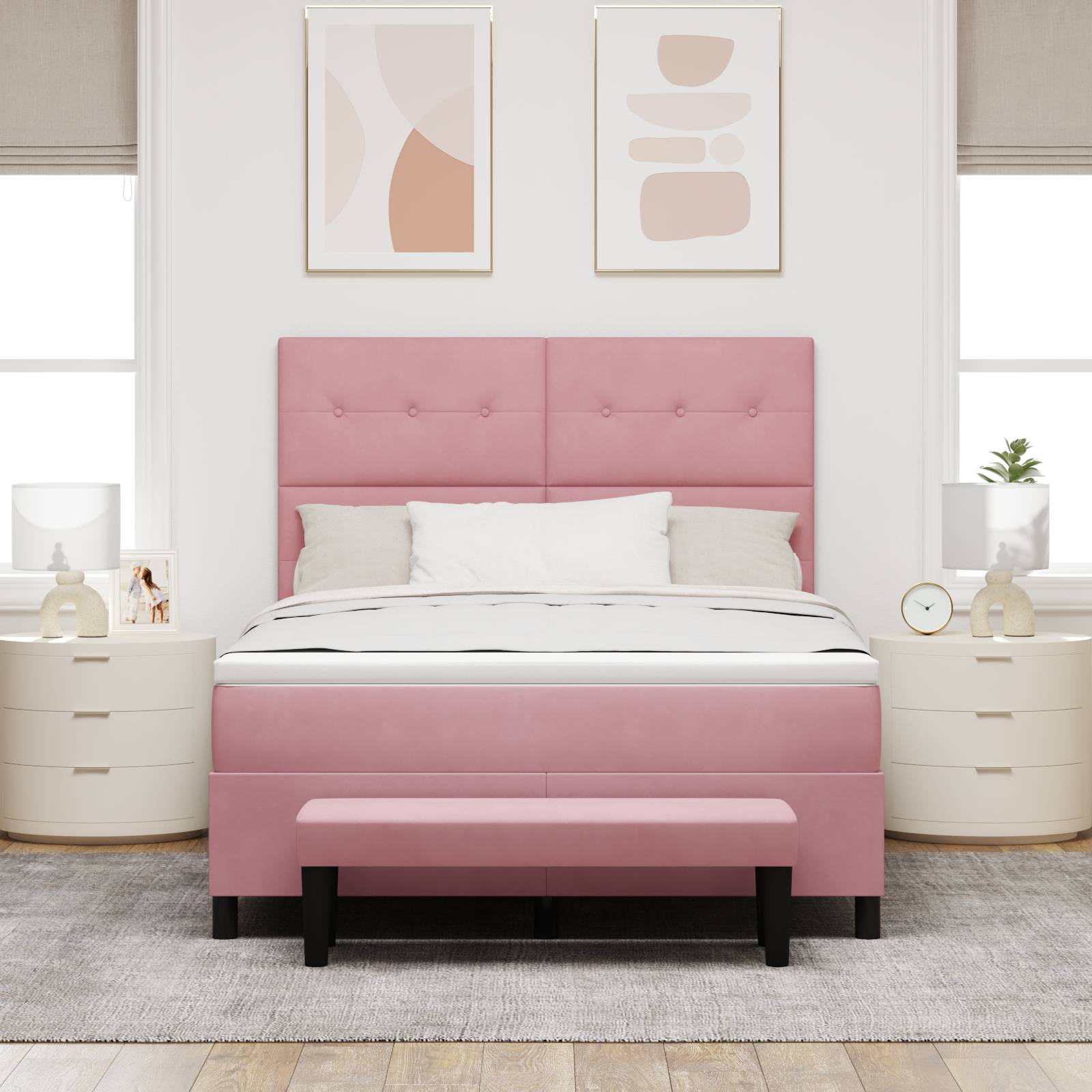 vidaXL Boxspringbett mit Matratze & Bank Rosa 140x200 cm Velvet