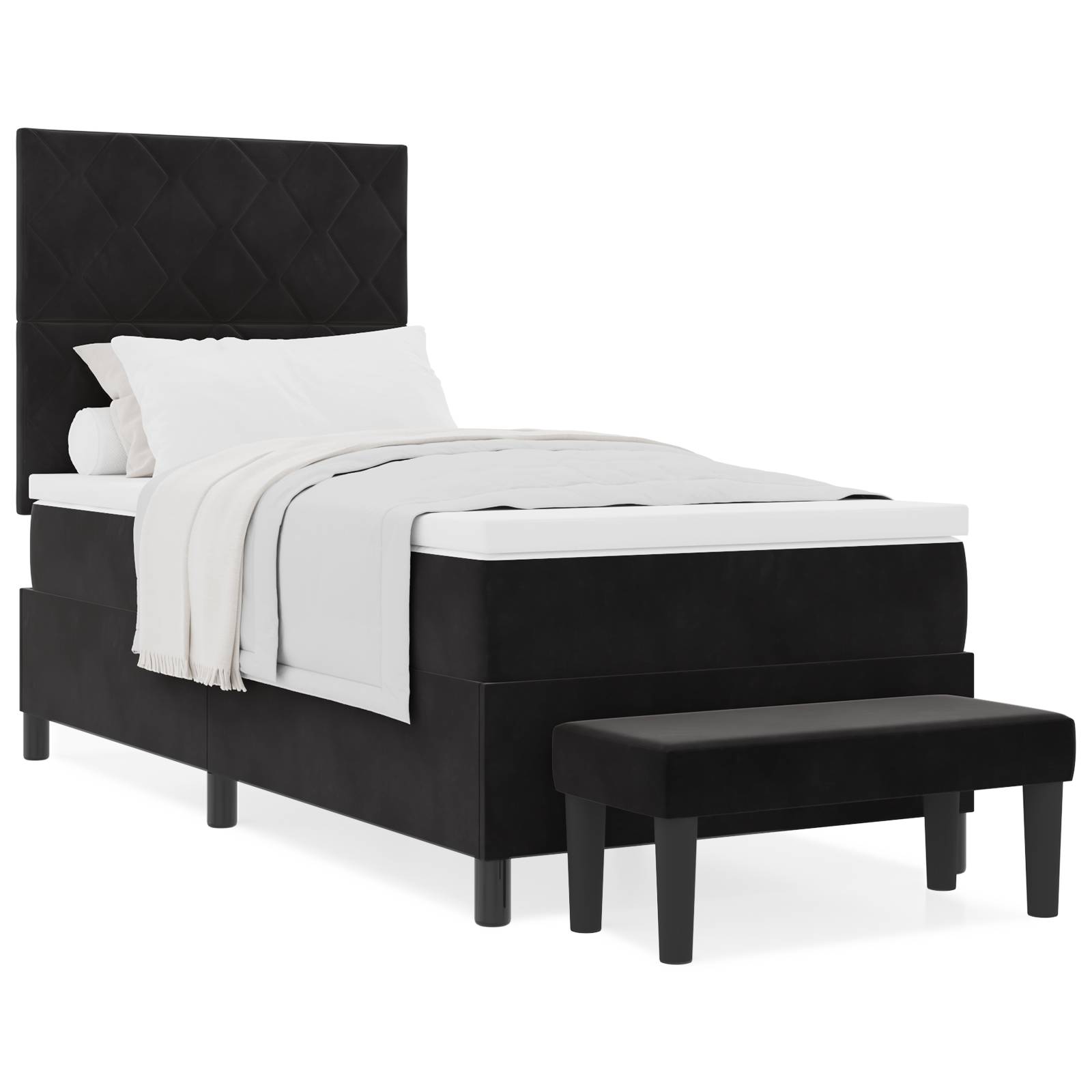 vidaXL Boxspringbett mit Matratze & Bank Schwarz 90x200 cm Samt